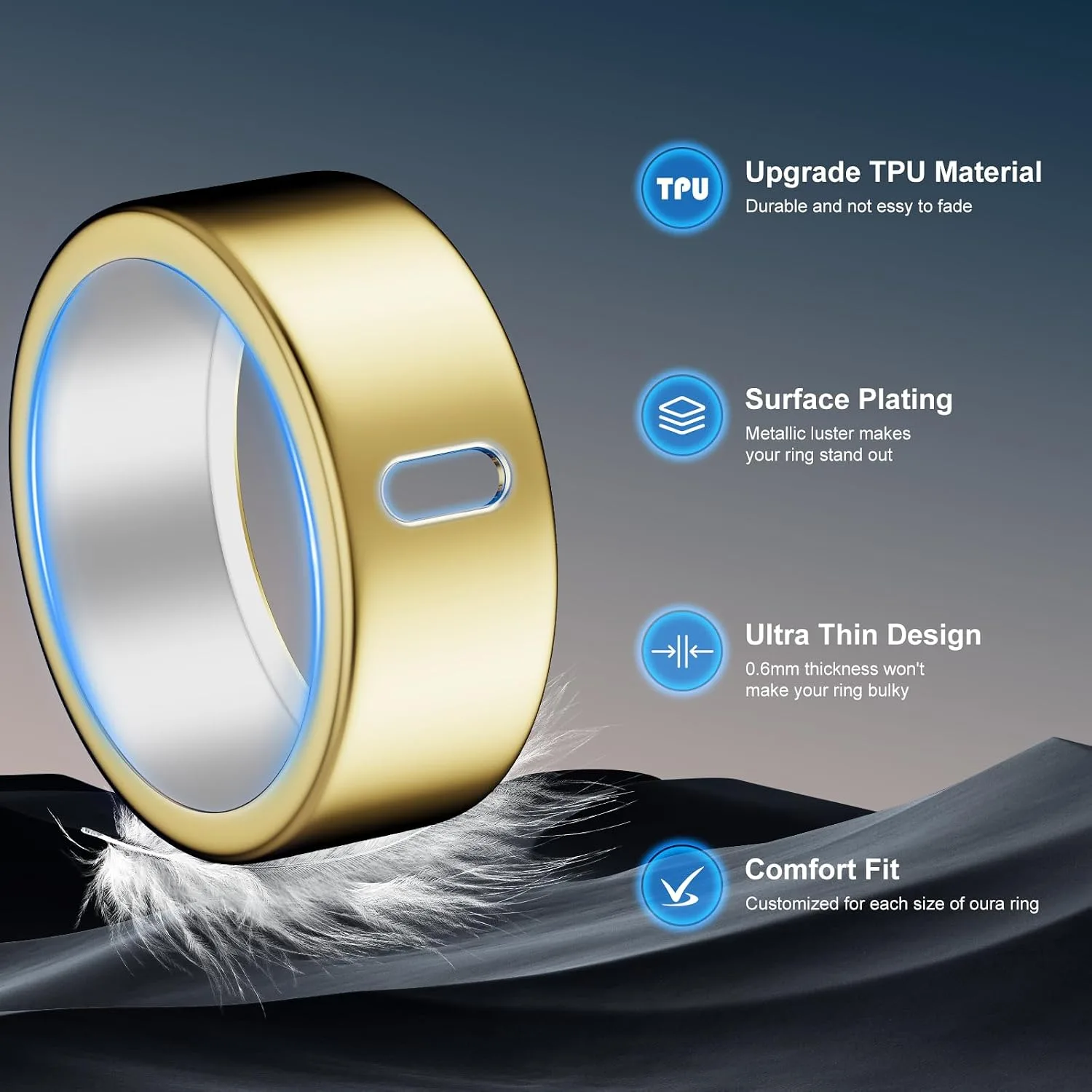 Cover Compatible for Oura Ring Gen 4/Gen 3 Horizon/Gen 3 Heritage,(NOT Compatible with Oura Ring 4-Ceramic), Charging Directly,Rugged TPU Finger Protector for Workout Women Men-Gold+Rosegold -Size10