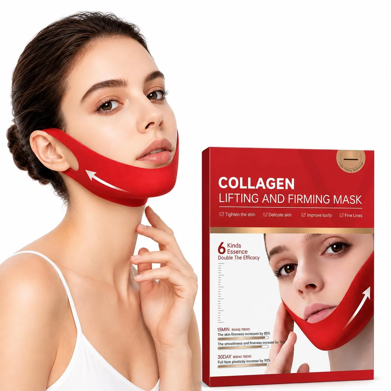 V Line Lifting Collagen Mask - 5 Pcs Double Chin Reducer & Jawline Care Red