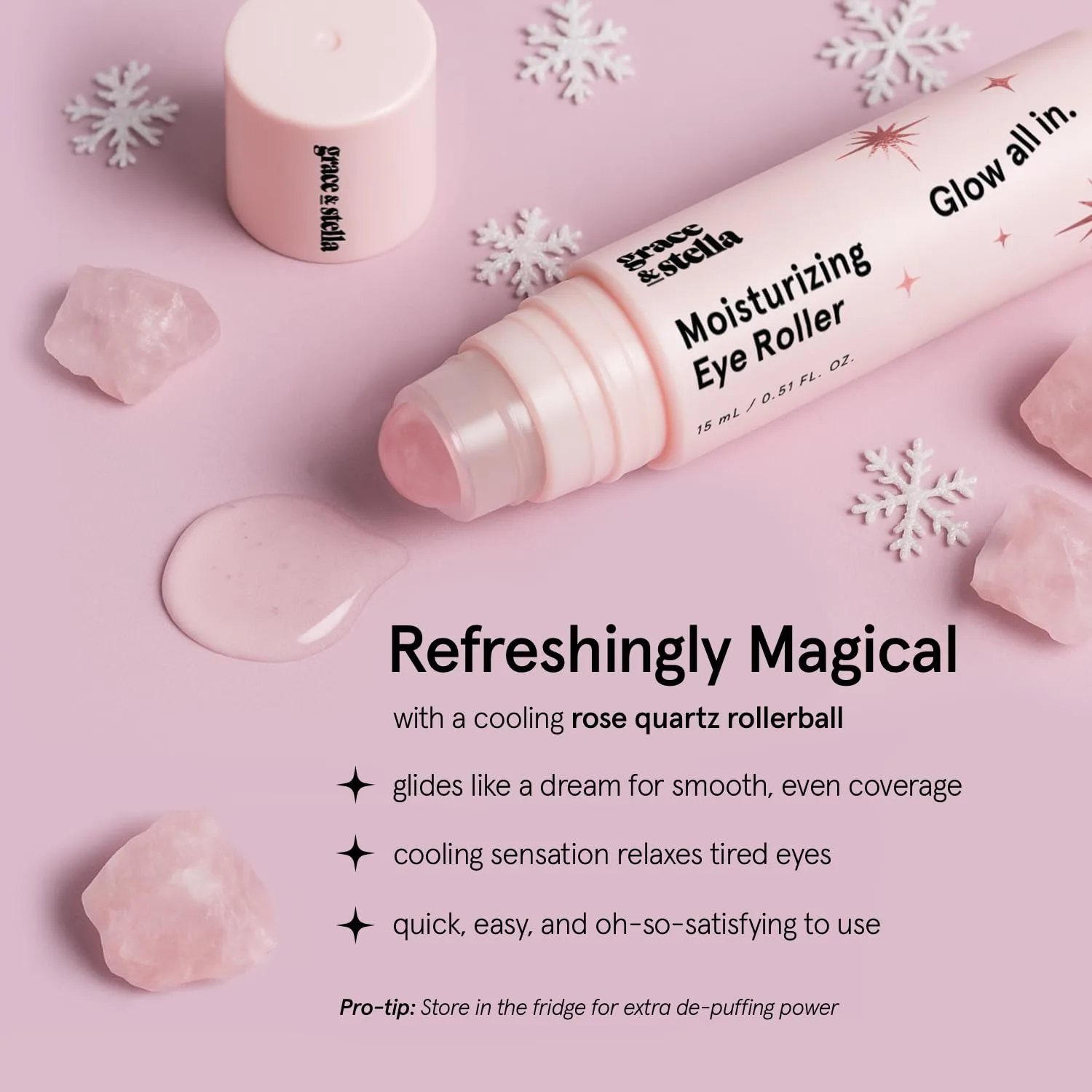 grace & stella Under Eye Brightener with Rose Quartz Rollerball