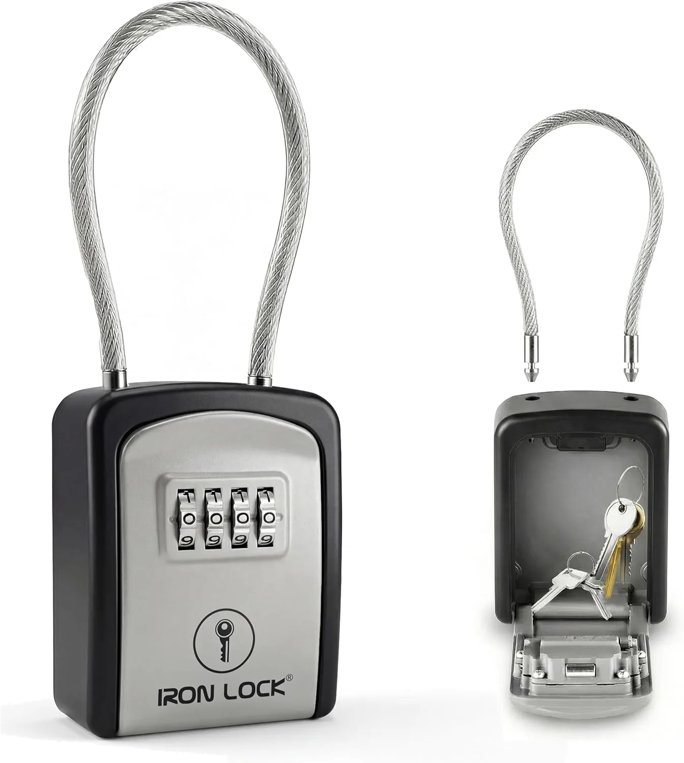 Iron Lock® Key Lock Box with Code, Portable Cable Shackle (Small, Grey)