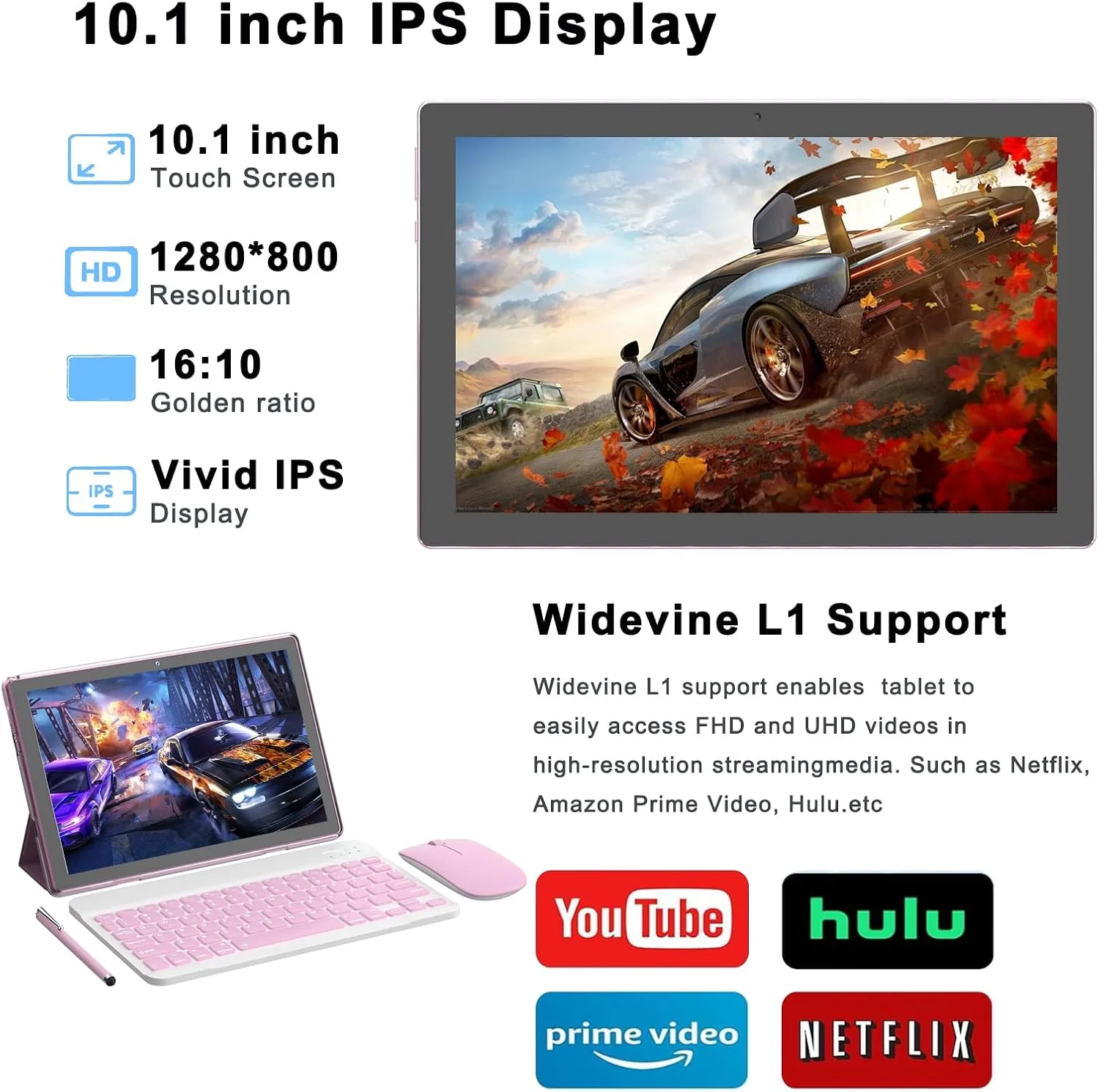 IWEGGO Android 15 Tablet, 10 Inch 18GB RAM+128GB ROM/ 2TB Expandable Tablet, 2.0GHz Quad-core Processor, 1280*800 HD Touch Screen, 5G WiFi6 BT 5.0, 2 in 1 Tablets with Keyboard Case Mouse Stylus Pink