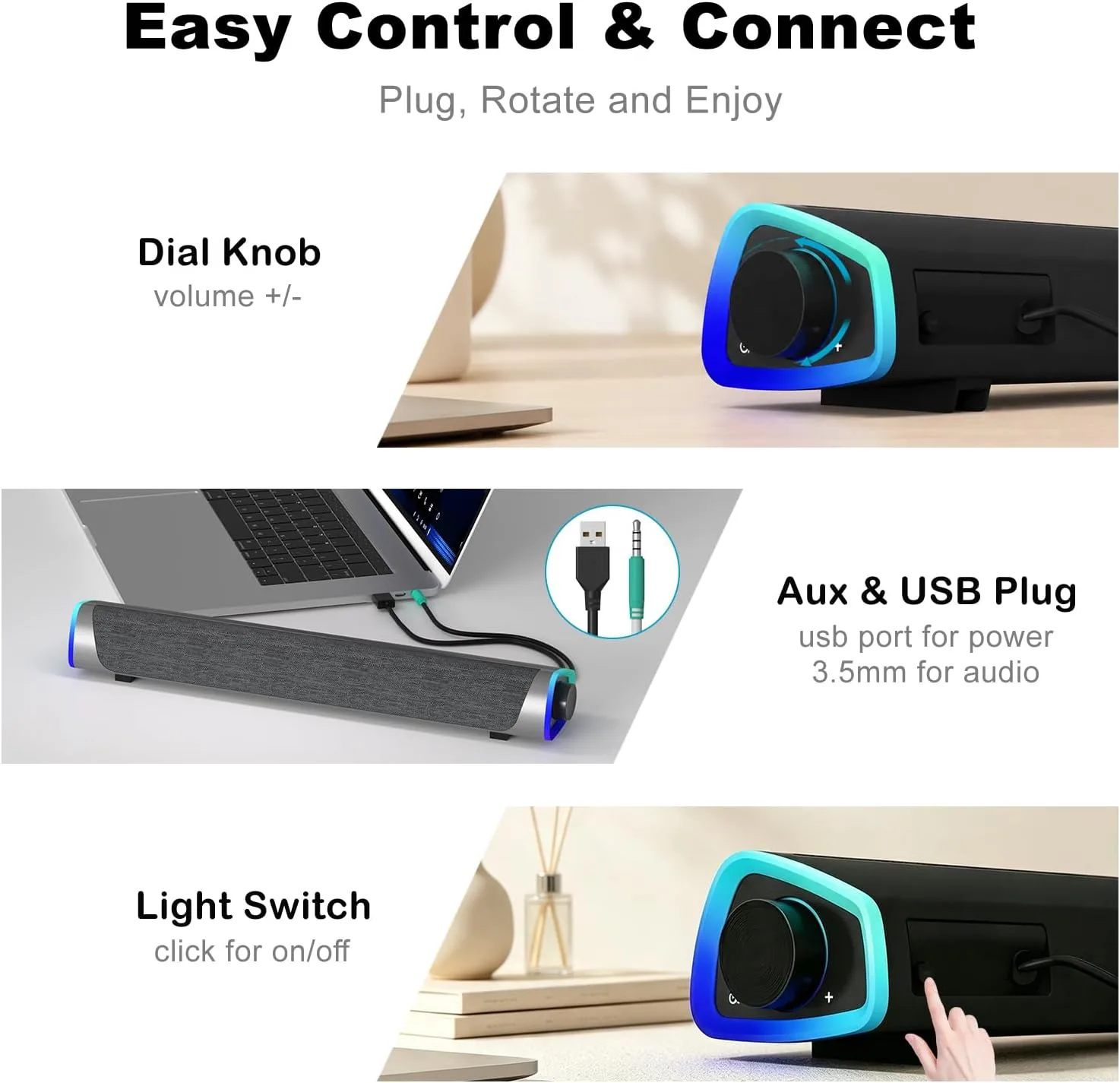 SOULION R30 Computer Speakers for Desktop PC, Wired USB Powered 3.5mm Aux