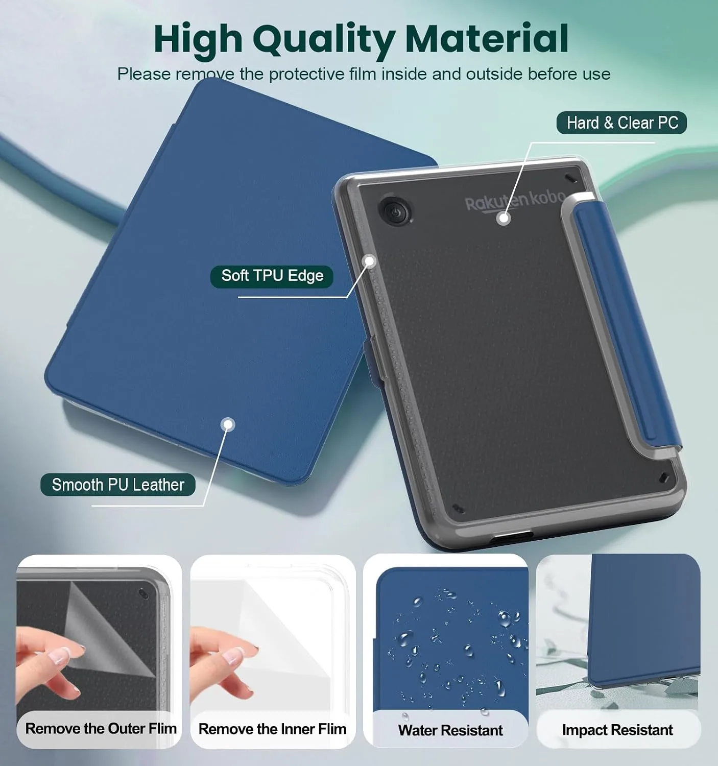 E NET-CASE Detachable Magnetic Case for 6" Kobo Clara Colour (2024) /Clara BW(2024) /2E(2022) eReader,Ultra Clear Back丨Easy to Detach & Attach丨Auto Sleep/Wake (Blue)
