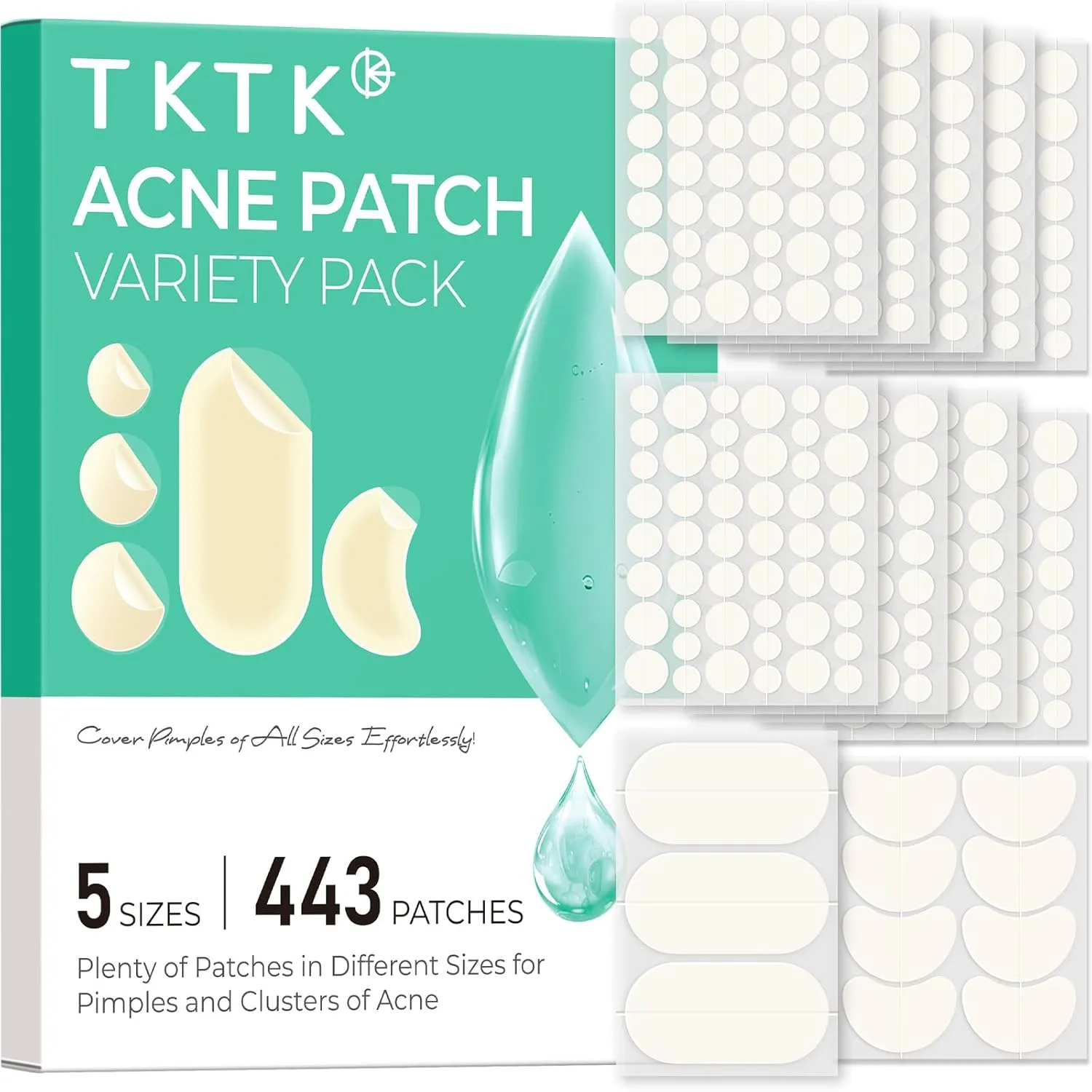 Parche para acné TKTK 443 unidades hidrocoloide variedad de tamaños