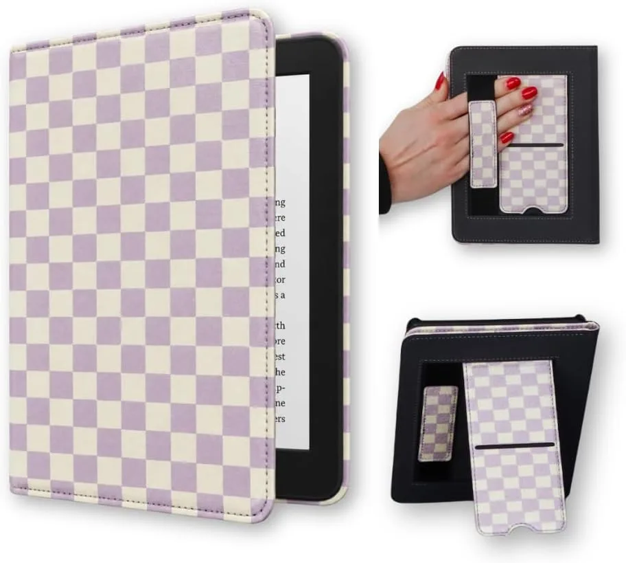 Lash Next Door Checkmate Kindle 12th Gen & Colorsoft Case Strap & Stand