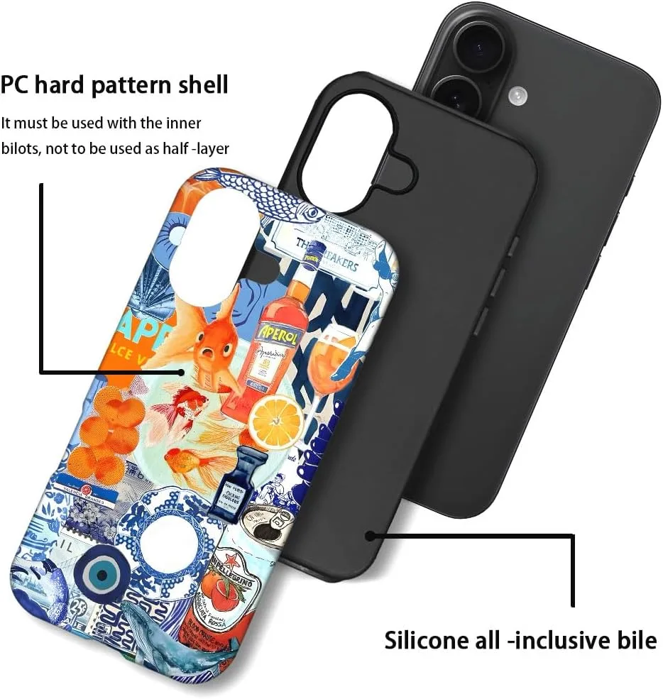 Case Compatible with iPhone 17,Fall Prevention Hybrid 2-Layer Hard Shell Phone Cover for Girls Boys,Fish Orange Collage European