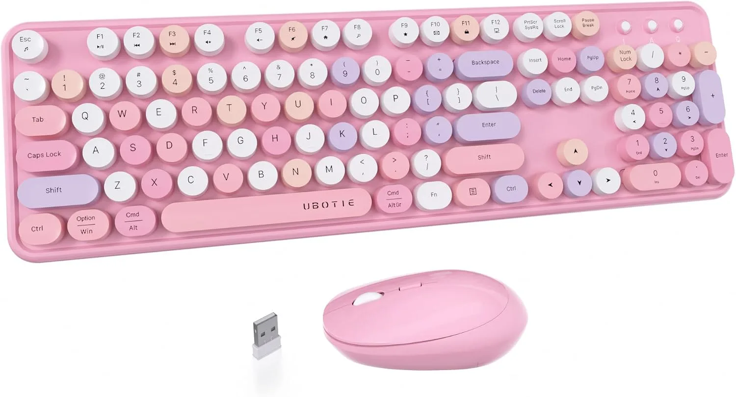 UBOTIE Colorful Wireless Keyboard and Mouse Combo (Pink-Colorful)