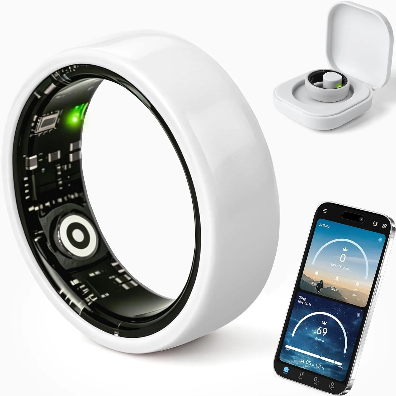 White MounTova T3 Ceramic Smart Ring for Women, Sleep & Health Tracker