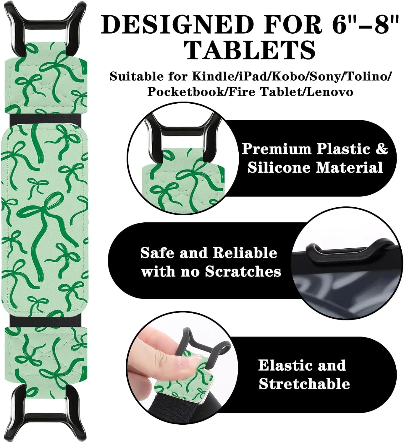 Hand Strap for Kindle, Green Bow Finger Grip