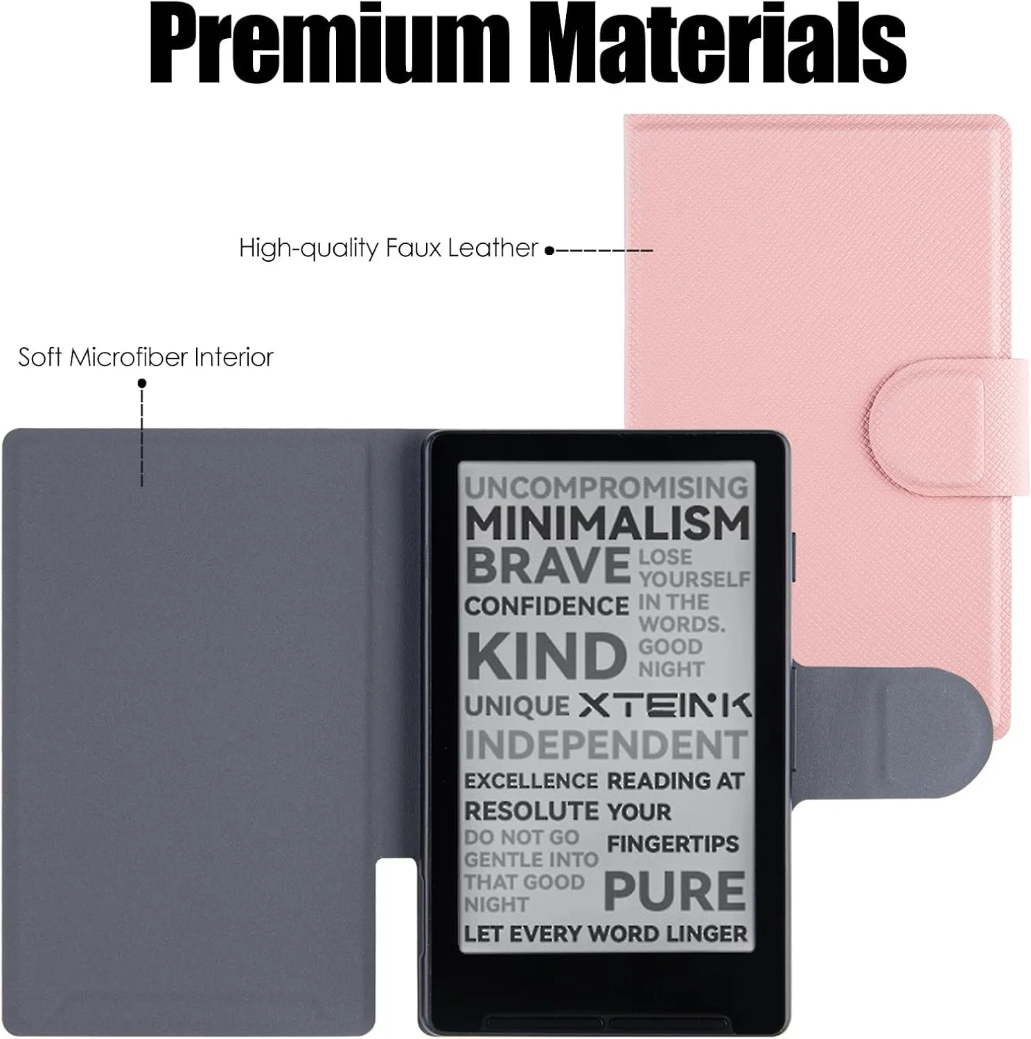 Magnetic Case for Xteink X4,PU Leather Slim Cover, Pink