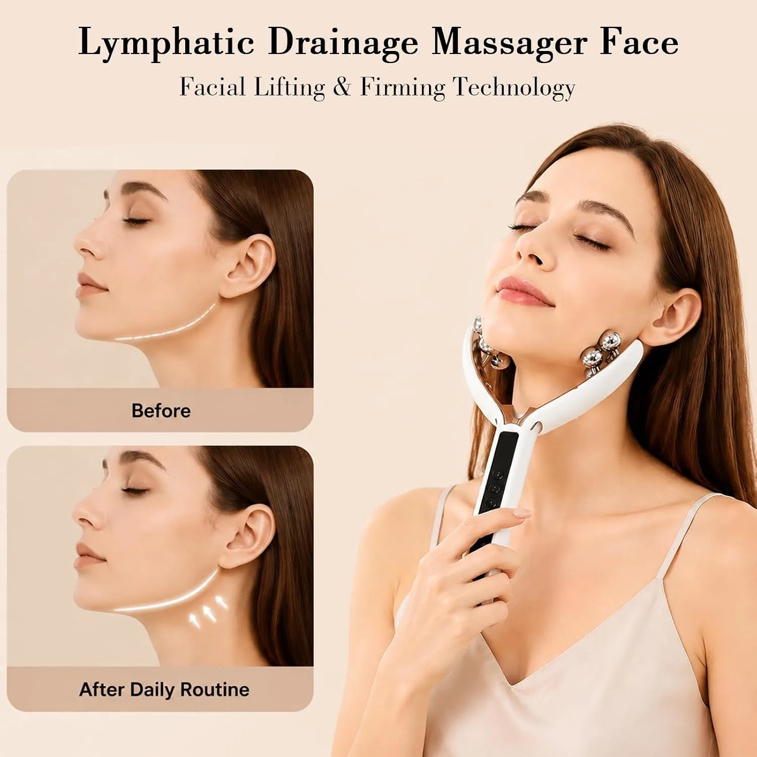 Face Massager Tool Microcurrent Device: Facial Sculpting Lymphatic Drainage Massager with Light Therapy for Enhanced Lift & Tighten.（White）