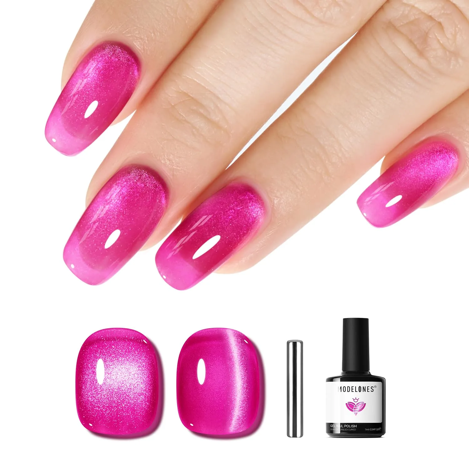 Esmalte en gel Cat Eye Modelones Rosa Glitter Holográfico 15ml