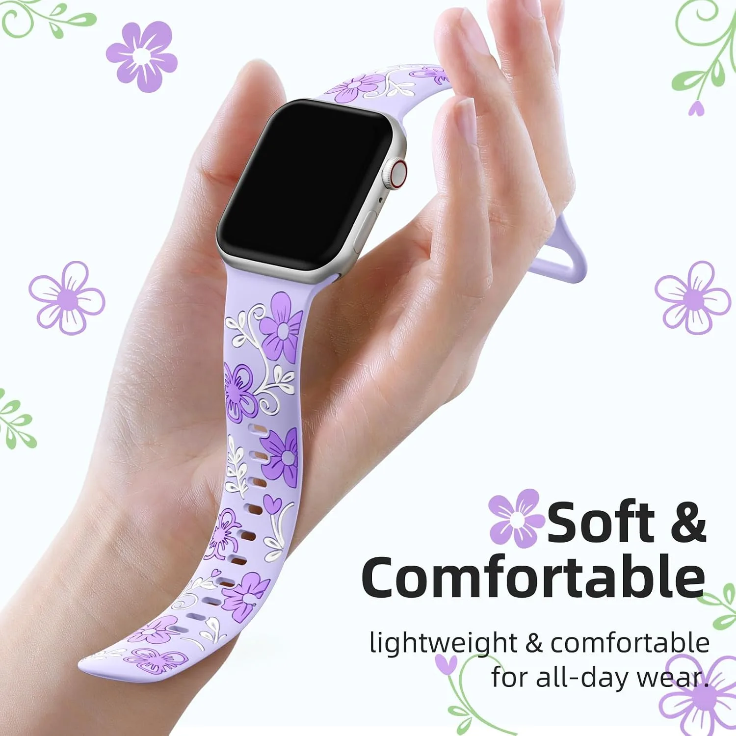 Witzon Floral Silicone Band Compatible with Apple Watch Bands For Women