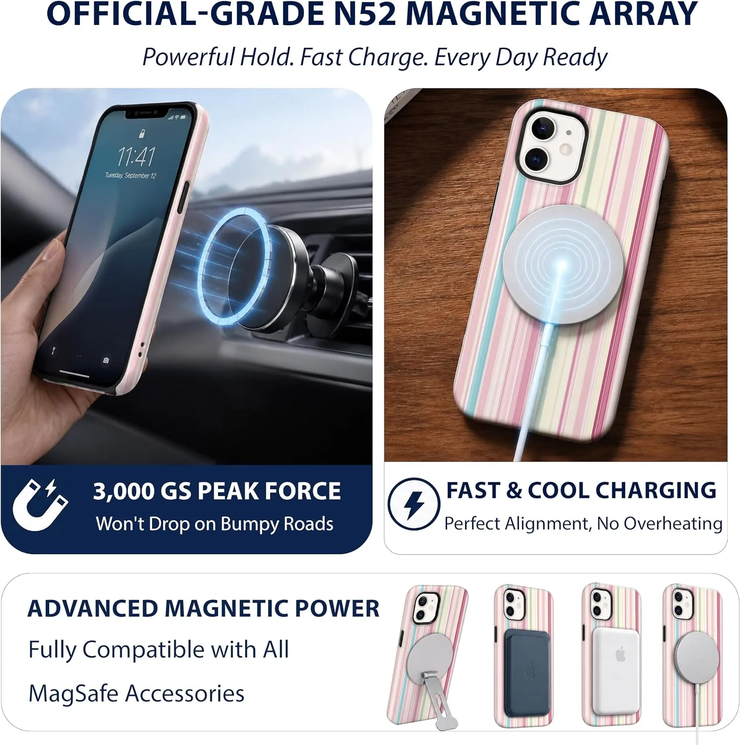 Magnetic for iPhone 11 Phone Case, Cute Aesthetic Colorful Striped