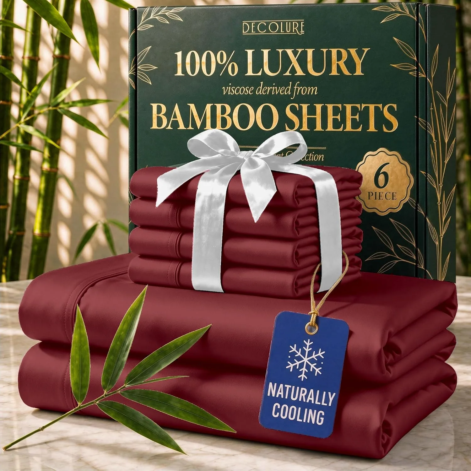 DECOLURE 100% Viscose from Bamboo Sheets King Size | 6 Pc Cooling Bed Set