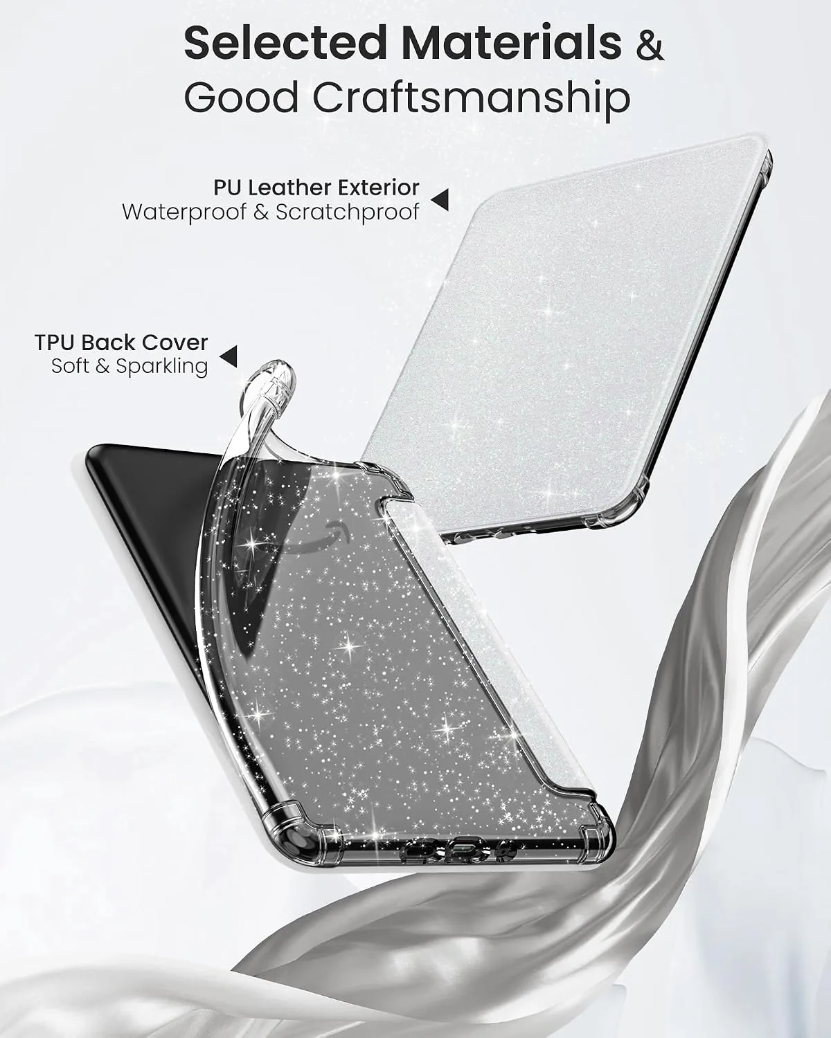 MoKo Case for 7" Kindle Paperwhite 12th Gen & Colorsoft 2024, Glitter White
