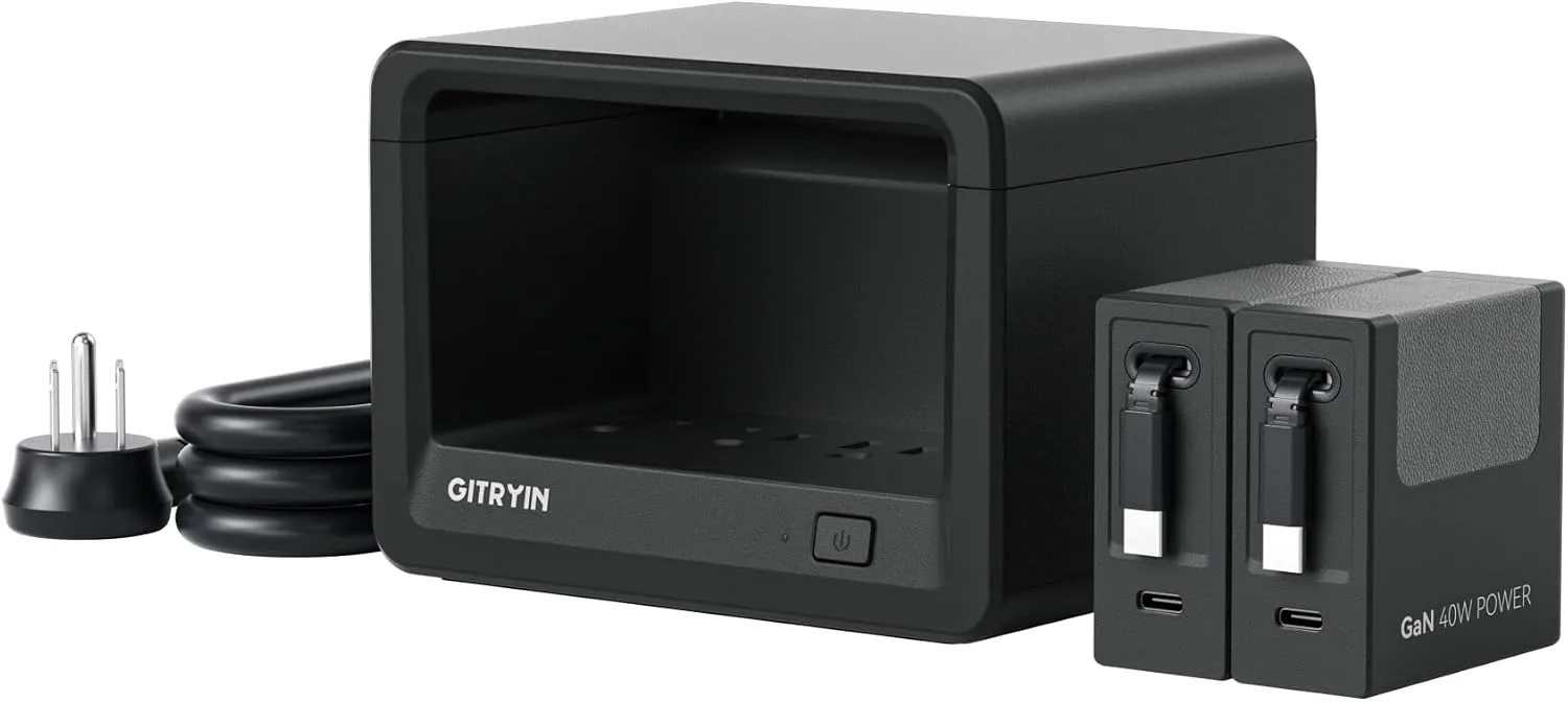 Gitryin 10-in-1 Desktop Charging Station, 6 AC, 80W Retractable GaN Charger