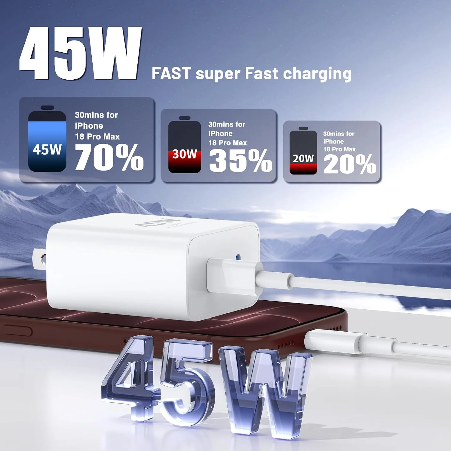 QZIIW iPhone 18 17 16 Pro Max Fast Charger,45W Dual Port USB C Fast Charger
