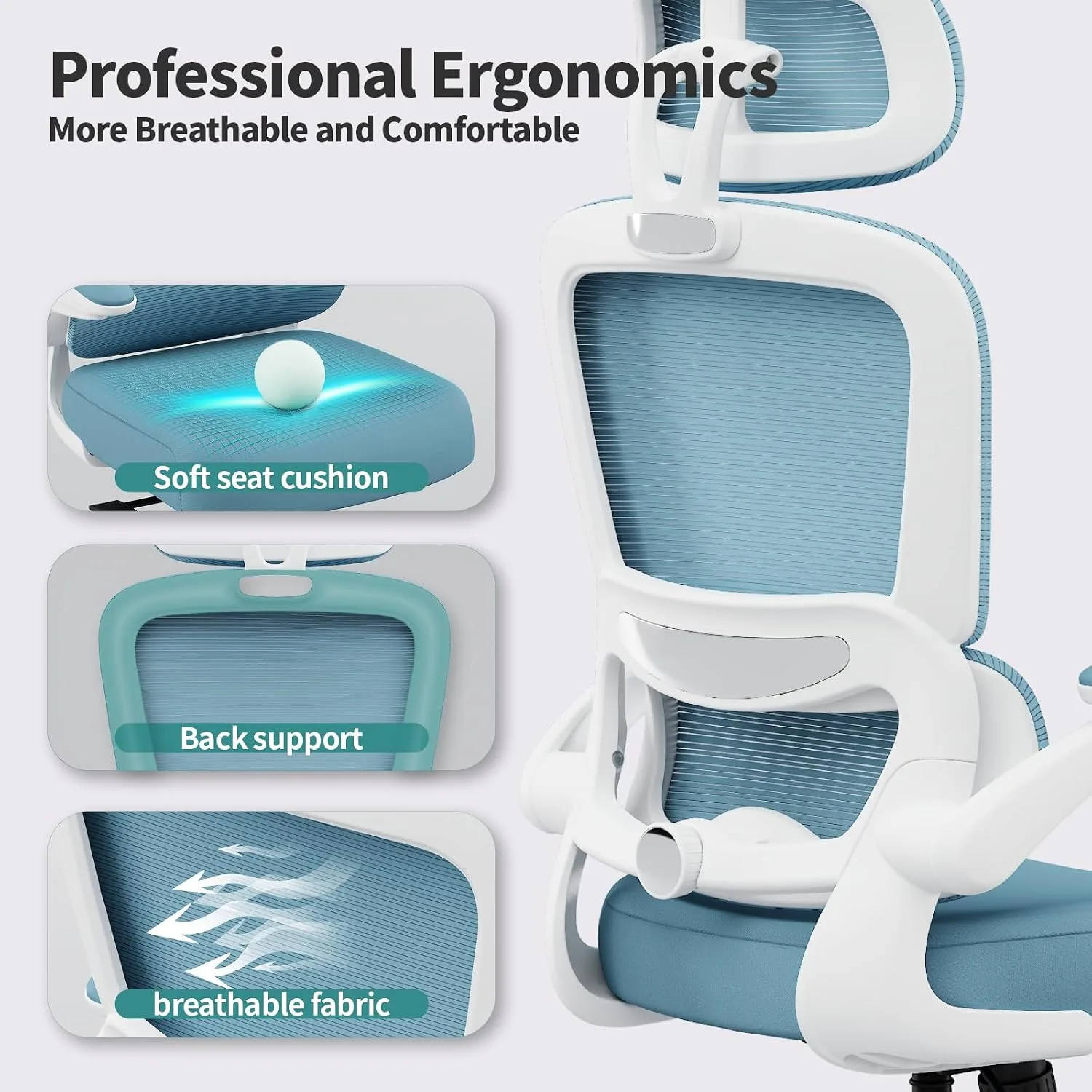 TRALT Office Chair Ergonomic Desk Chair with Lumbar Support Sky Blue, 1