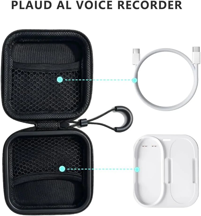 2-in-1 Charging Dock &Hard Case for PLAUD NotePin S Voice Recorder, Magnetic Charger Base +USB-C Braided Cable +Protective Storage Bag,Compatible with PLAUD NotePin/NotePin S AI Voice Recorder