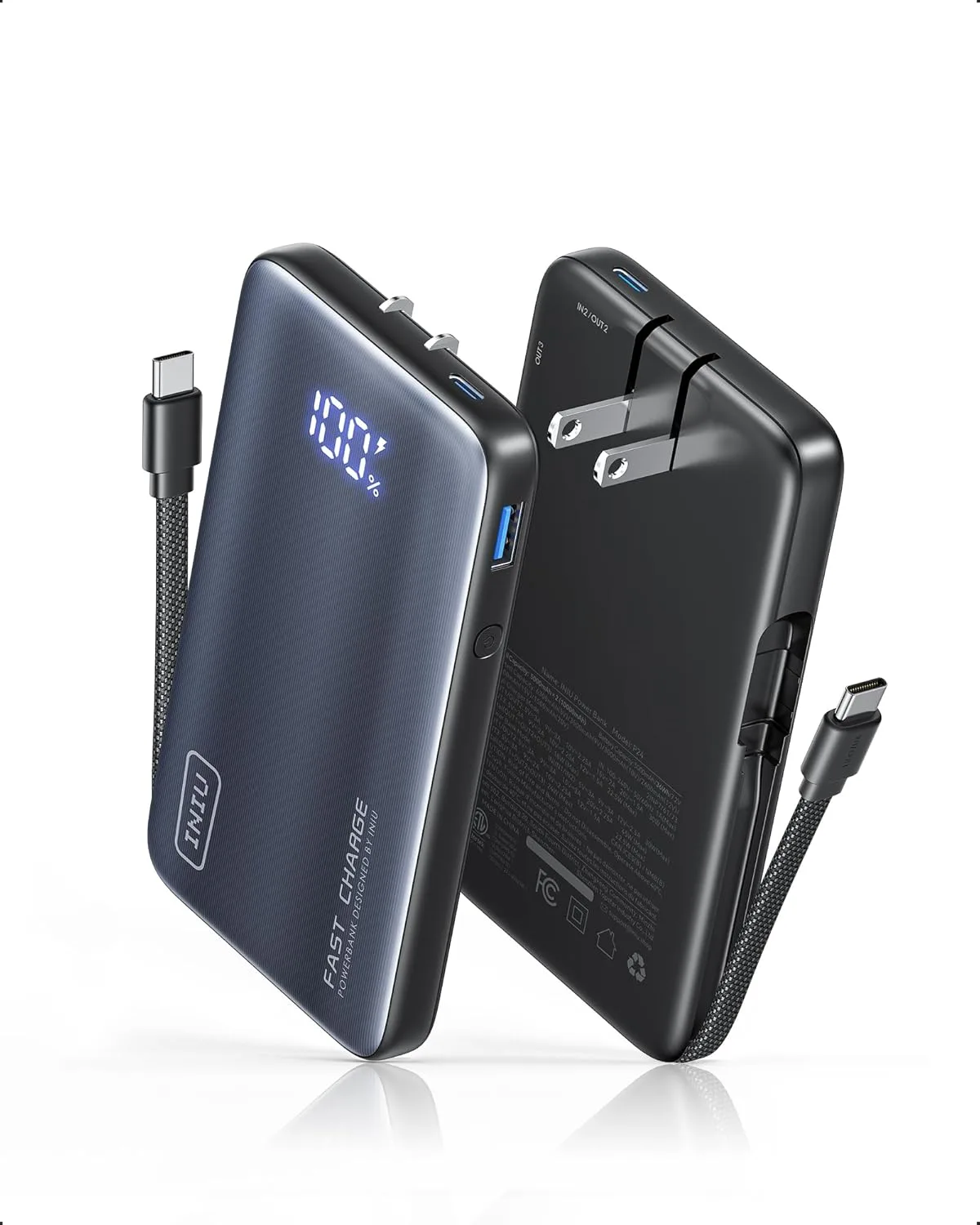 INIU 45W Fast Charging Portable Charger, 10000mAh with Built in Wall Plug
