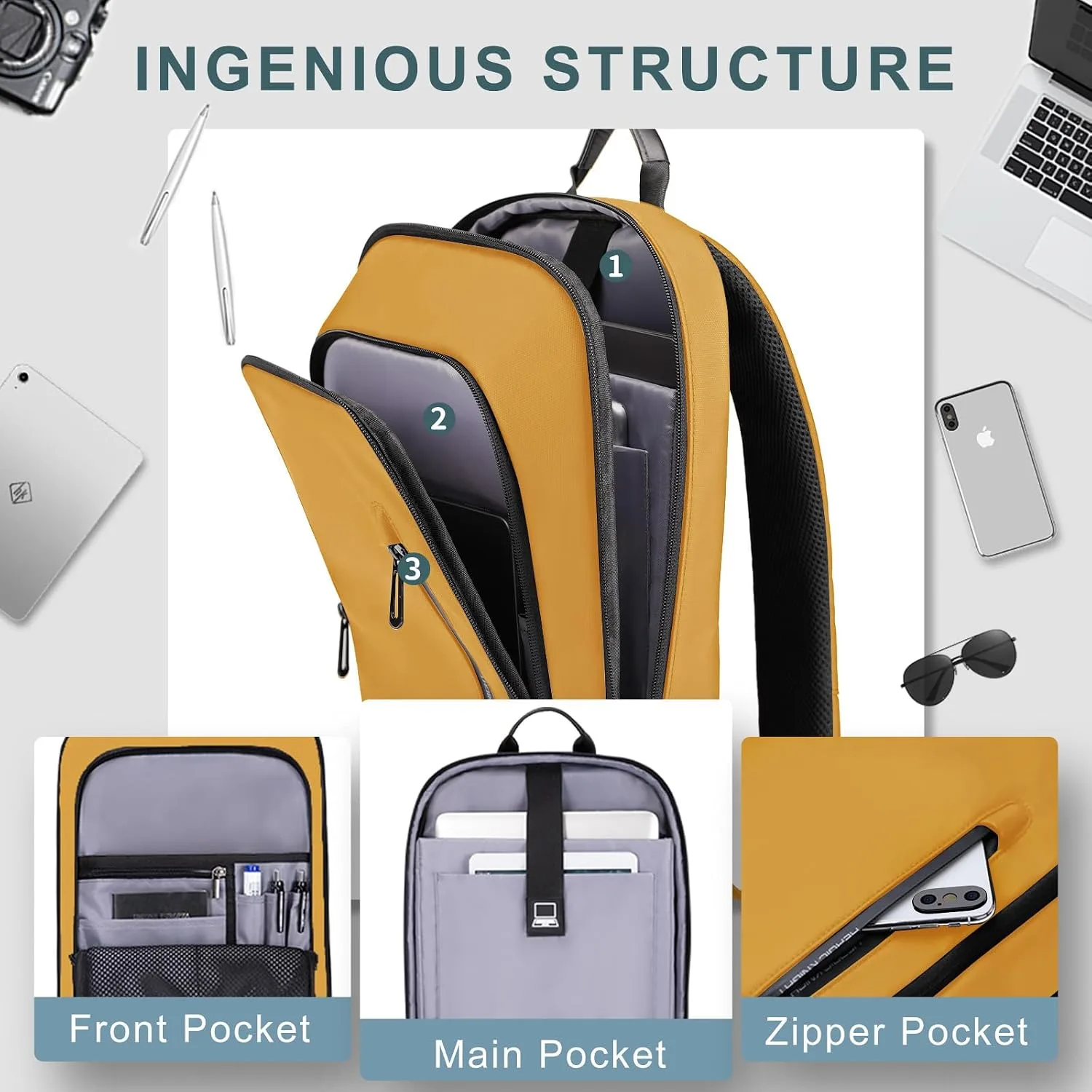 hk Backpack for Men, Business Slim Computer Bag for 17.3 Inch Laptop