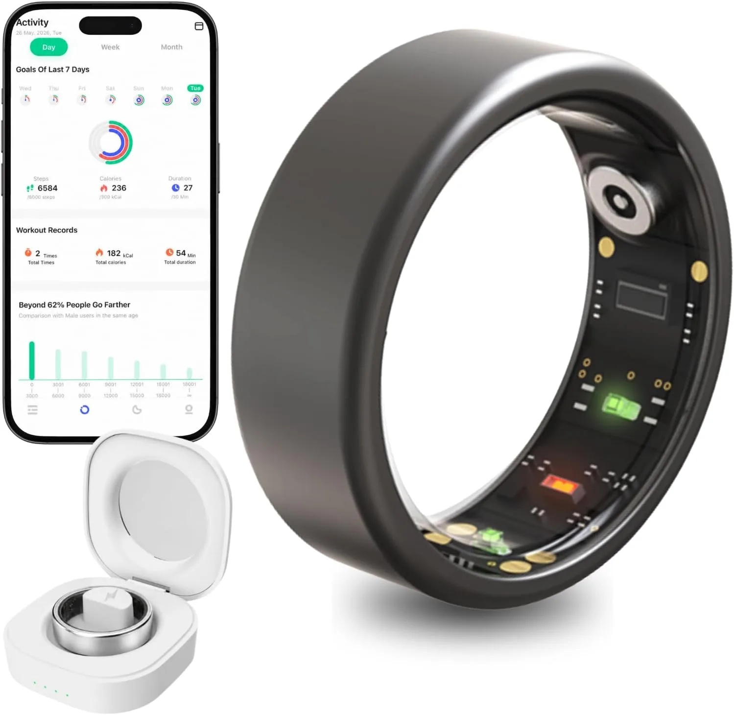 Smart Ring for Women and Men, Health Activity Tracker Smart Rings, Sleep Monitor, Heart Rate, Blood Oxygen, Steps, Calories, IP68 Waterproof, No Subscription iOS Android (Silver, #9)