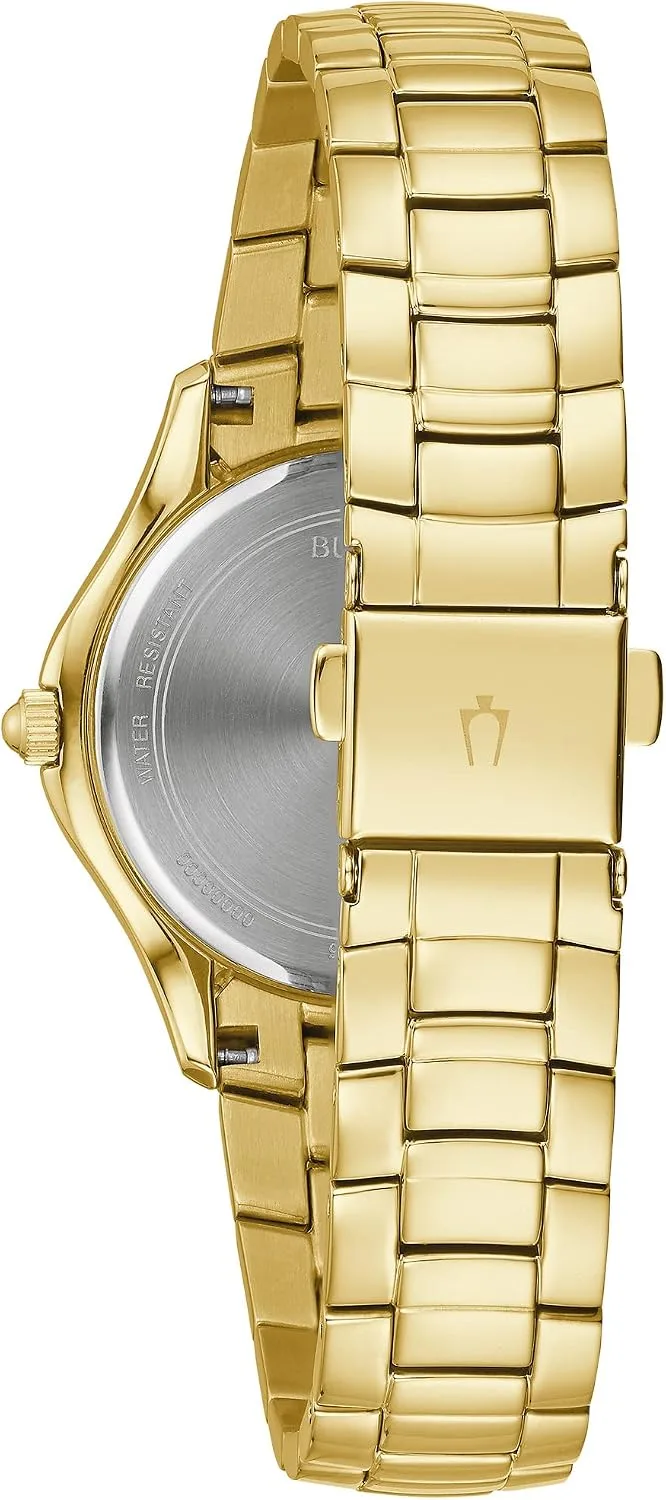 Bulova Ladies' Crystal Stainless Steel 3-Hand Quartz Watch, White Mother-of-Pearl Dial
