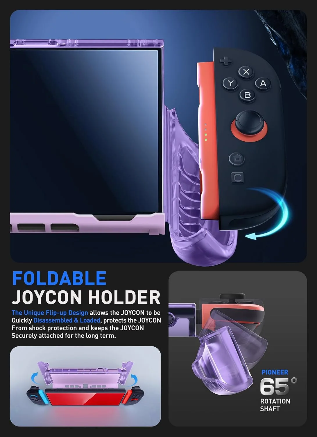 Mumba Dockable Clear Case for Nintendo Switch 2 2025, Crystal Protective Cover with Quick-Release Joy-Con Design and TPU Grip Compatible with New Nintendo Switch 2 7.9 Inch Console (Purple)