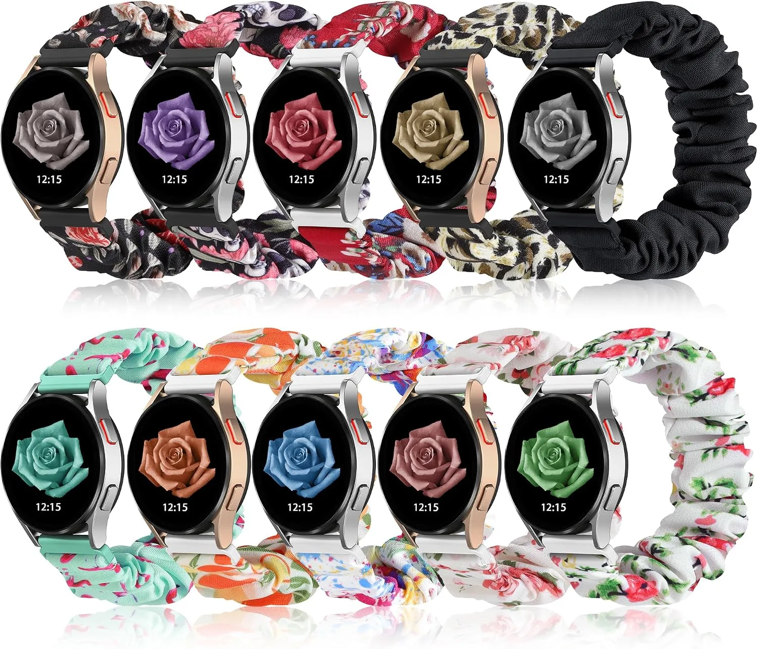 Compatible with Samsung Galaxy Watch 7/6/5/4/Active 2/FE Bands - 40mm/44mm, 20mm Quick Release Scrunchie Strap - Stretchy Cute Elastic Fabric Bands (10-Pack) Women