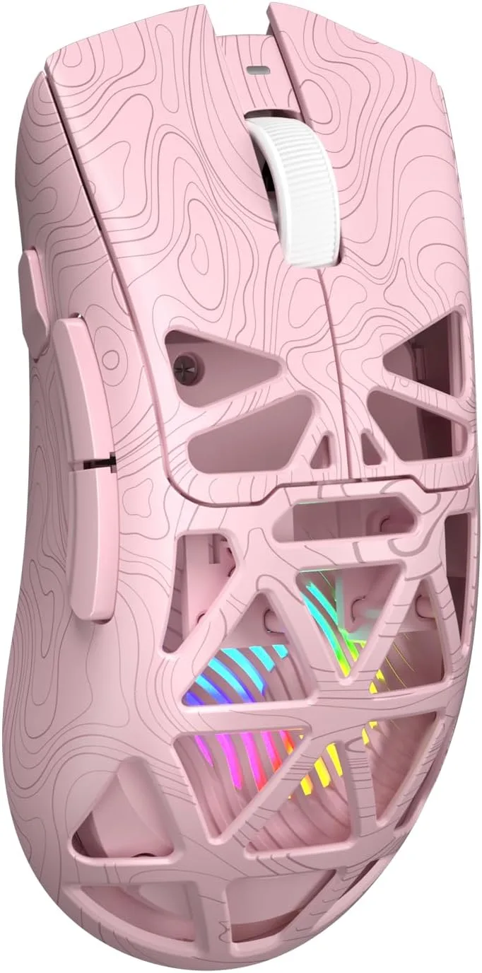 Aula SC620 Wireless Gaming Mouse, Tri-Mode 2.4GHz/USB-C/BT5.3 Computer Mouse with 12000 DPI, Programmable Macro Gamer Mouse with Rapid Fire Key, RGB Light Gaming Mice for PC/Laptop/Mac (Line Pink)