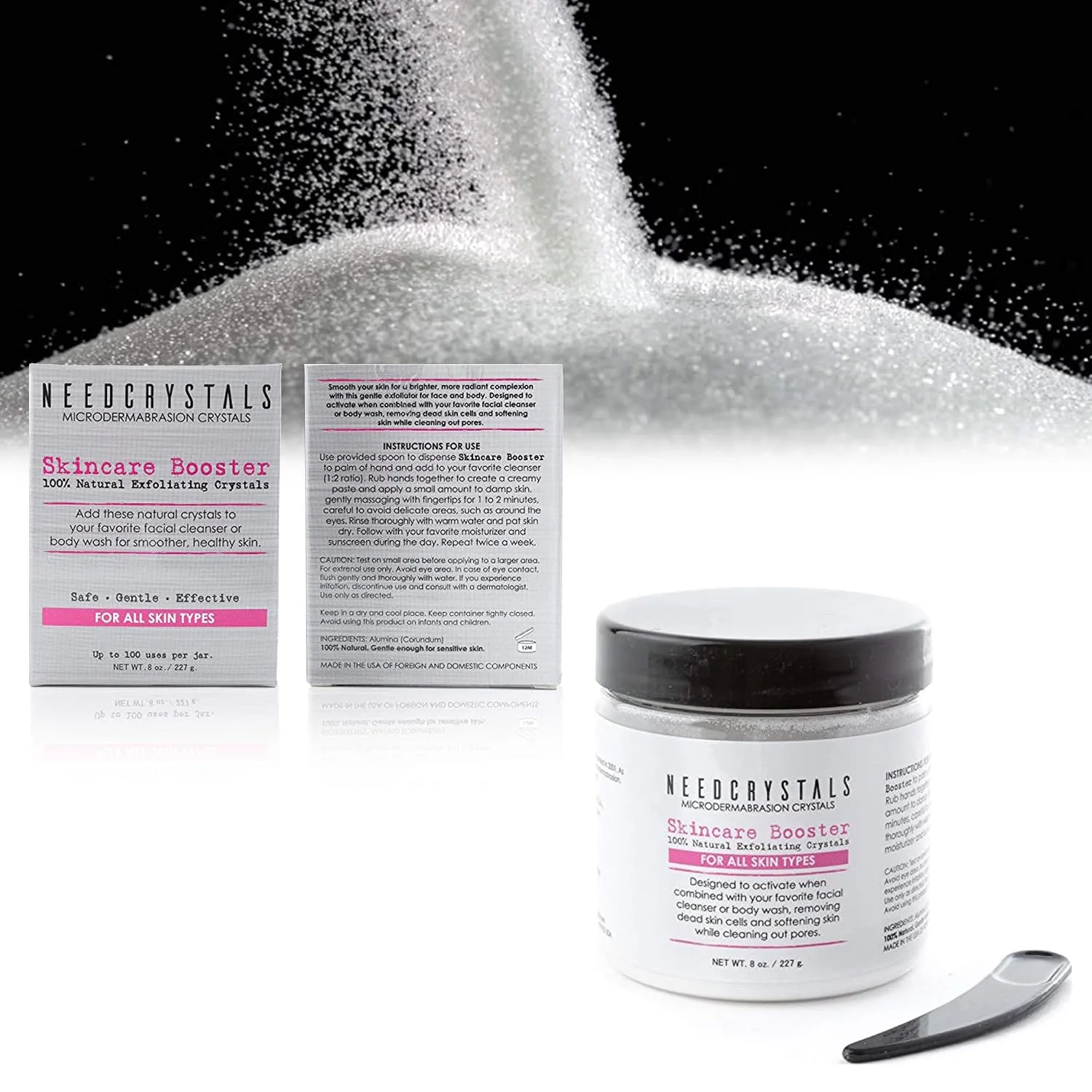 NeedCrystals Microdermabrasion Crystals 8 oz | DIY Face Scrub | Natural Facial Exfoliator for Dull or Dry Skin Improves Acne Scars, Blackheads, Pore Size, Wrinkles, Blemishes & Skin Texture