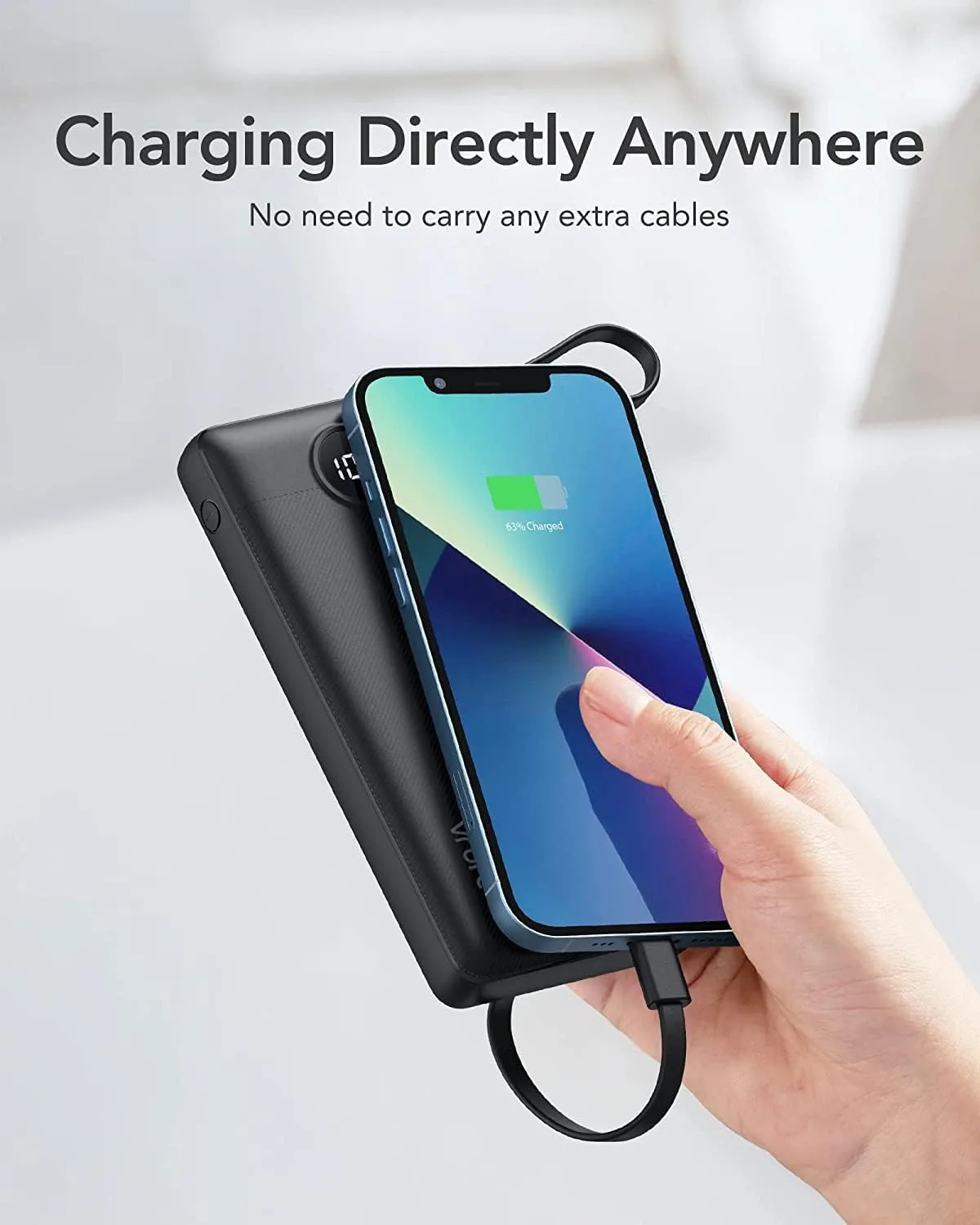 VRURC Portable Charger, Built in 4 Cables & Lanyard Power Bank 10000mAh