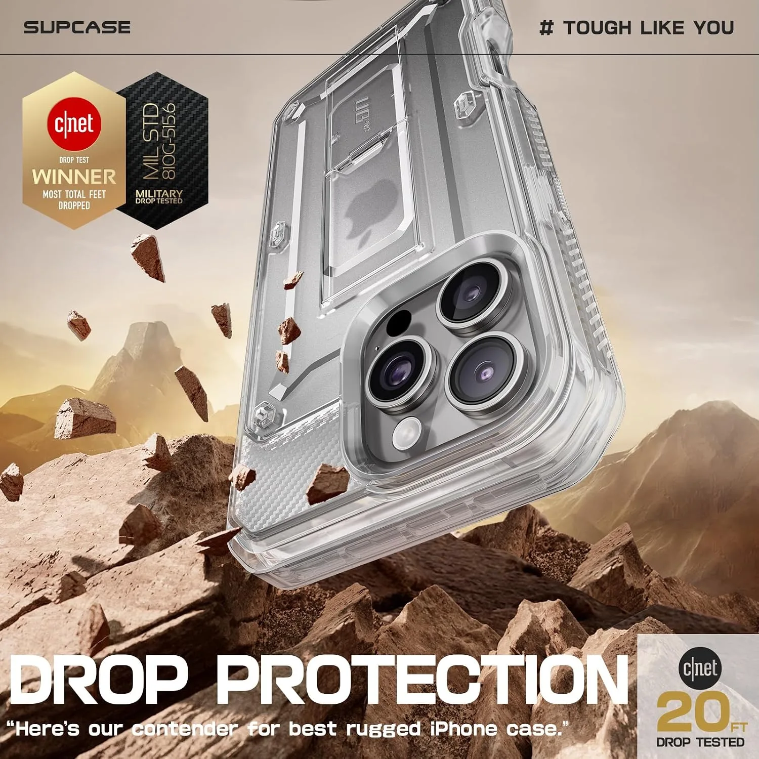 SUPCASE for iPhone 16 Pro Case with Screen Protector & Kickstand, Clear
