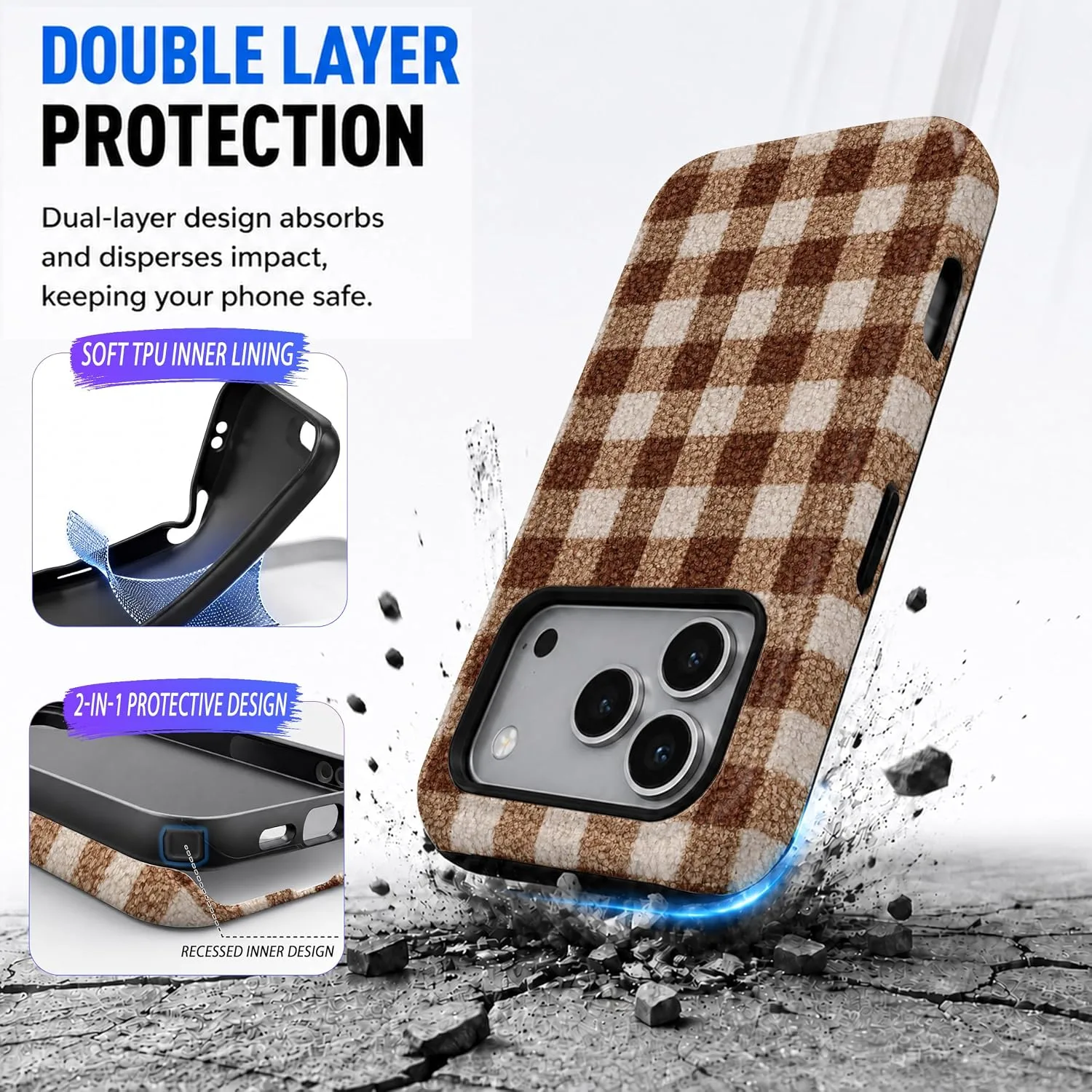 Magnetic for iPhone 17 Pro Max/18 Pro Max Fall Brown Gingham Phone Case