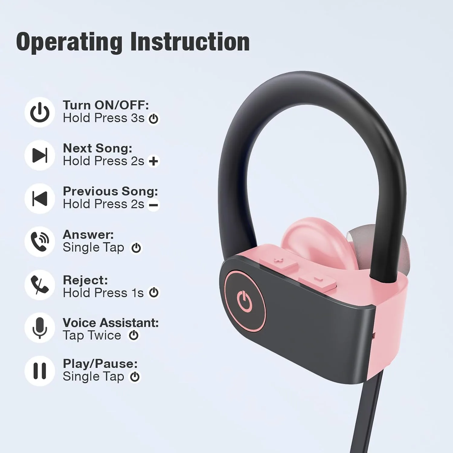 JOYWISE Bluetooth Headphones, Wireless Headphones 16H Playtime Wireless Earbuds with Mic Stereo in-Ear Earphones, IPX7 Waterproof Sports Ear Buds Sound Isolation Headsets for Running, Workout Pink