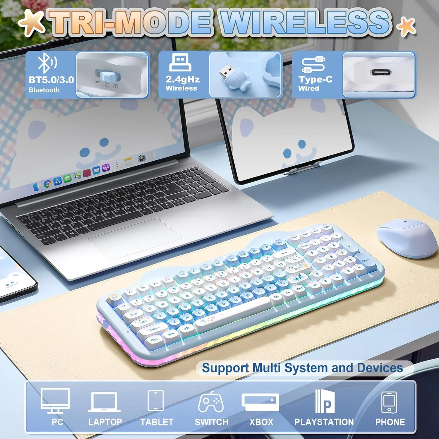 YUNZII C98 Cute Cake Wireless Mechanical Keyboard(Blue, Candy Switch)