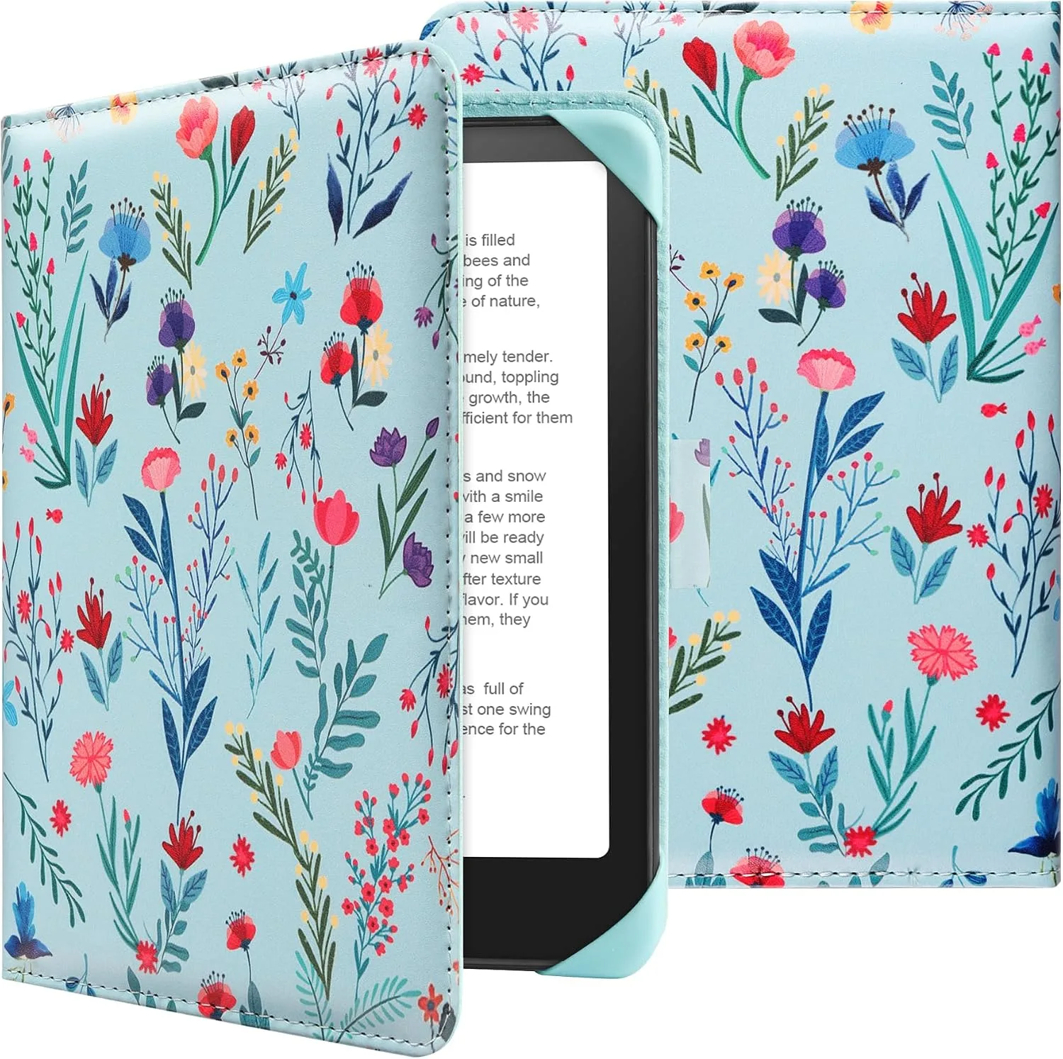 HoYiXi Universal Case for 6-inch Kindle eReader Compatible with Kobo/Voyaga/Pocketbook/Tolino E-Book Reader,6'' eReader Protective Cover with Built-in Card Slot,Flower