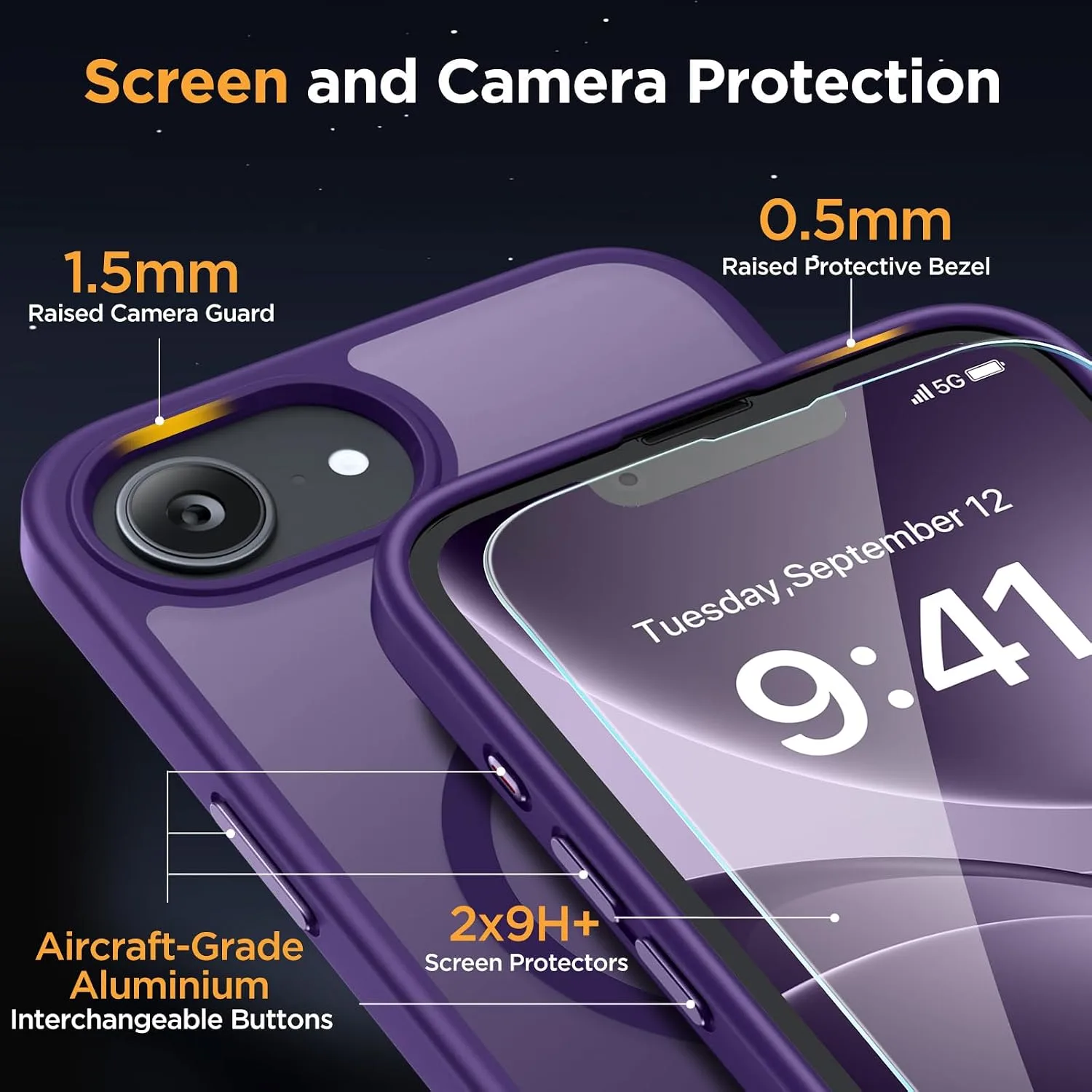 miracase for iPhone 16e case & iPhone 17e Case for MagSafe [with 2×9H+ Screen Protectors] TOP Military-Grade Protection Shockproof with Velvet Touch for iPhone 16e/17e Phone Case 6.1", Dark Purple