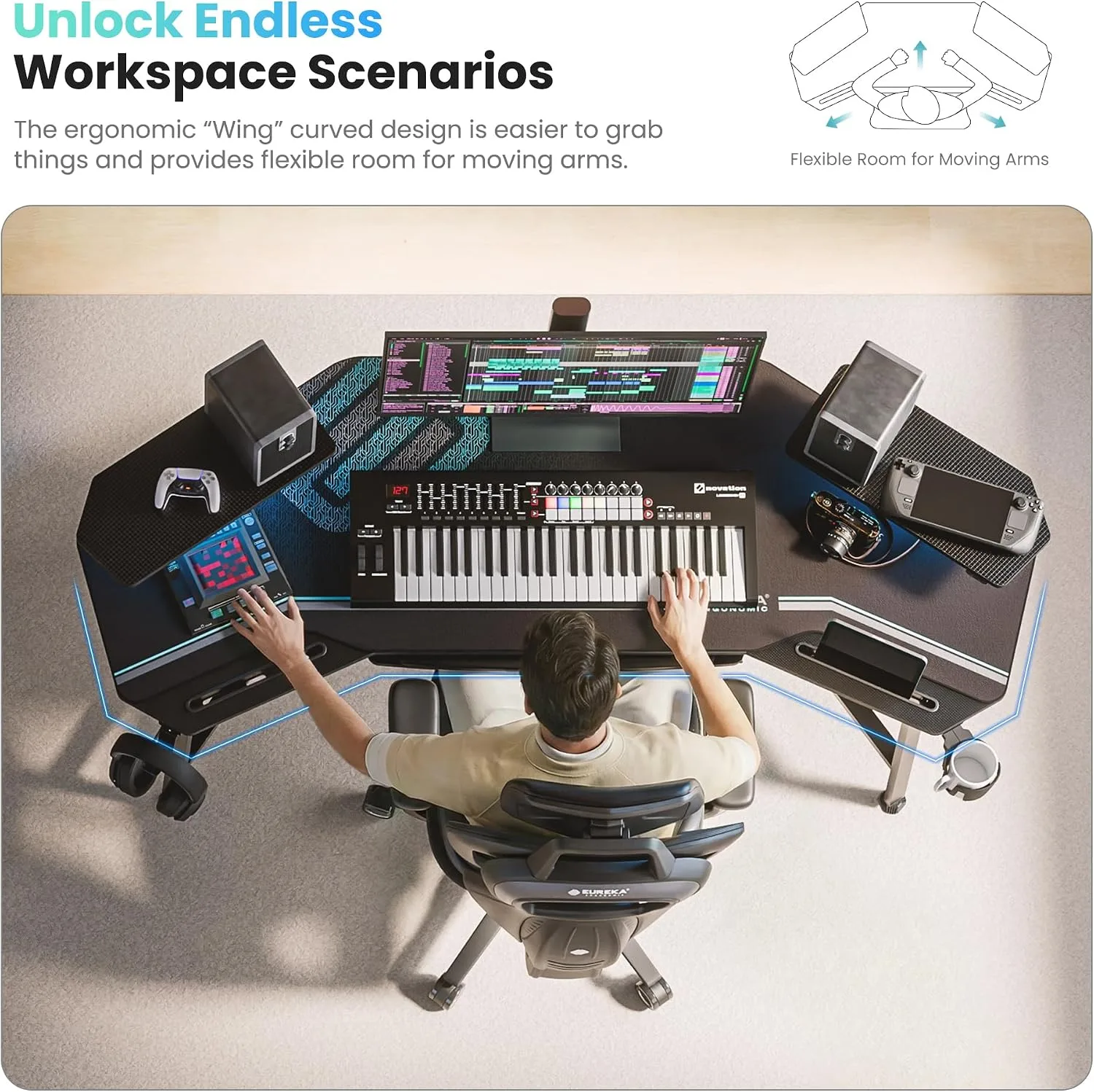 EUREKA ERGONOMIC Gaming Desk, 72 Inch with Full Mouse Pad and Keyboard Tray