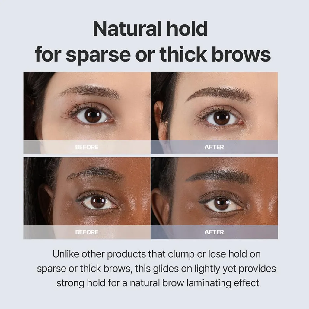 Espoir Laminating Eyebrow Clear Gel, Easy Shaping with Uniquely Designed Applicator, Long-Lasting & Smudge-Free, Non-Sticky and Lightweight Formula, Natural Look, Vegan, 0.1 fl oz