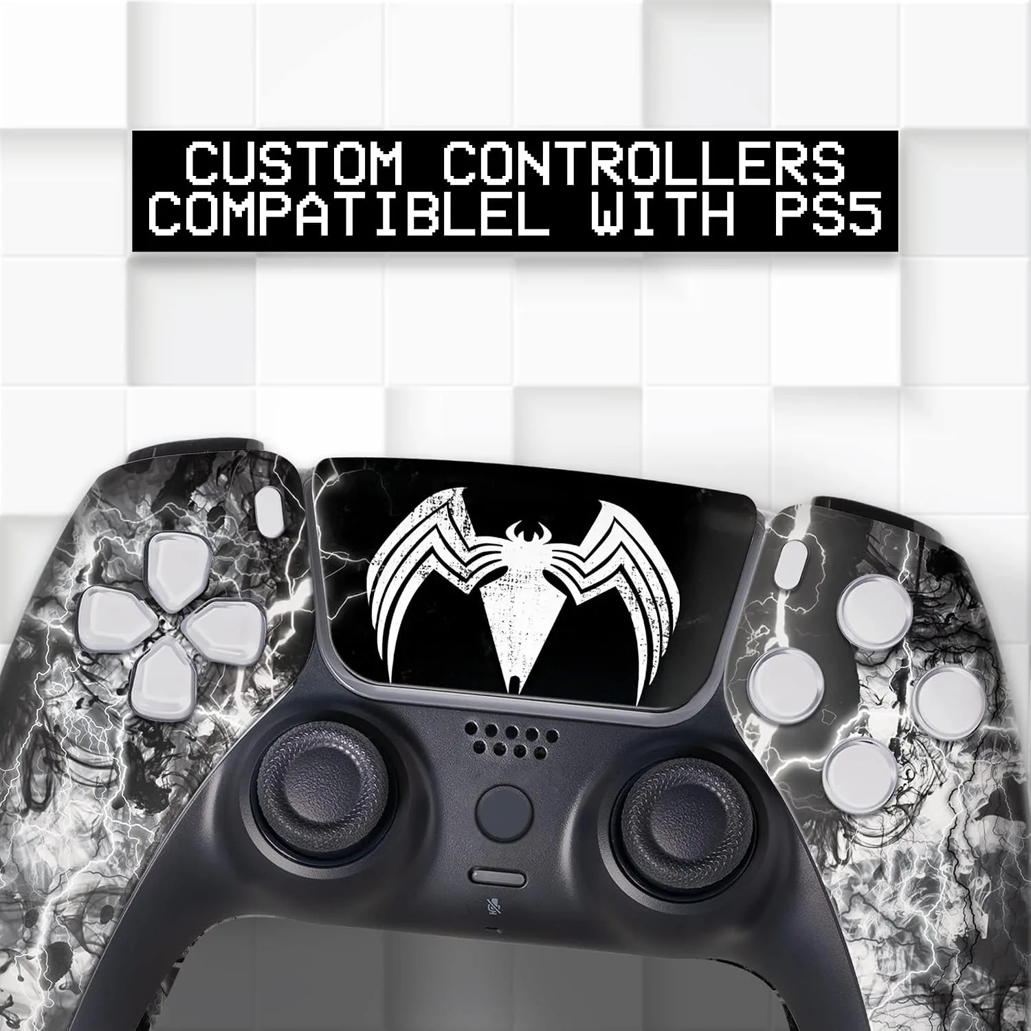 Vennom Custom PS-5 Controller Wireless compatible with Play-Station 5 Console by BCB Controllers | Proudly Customized in USA with Permanent HYDRO-DIP Printing (NOT JUST A SKIN)