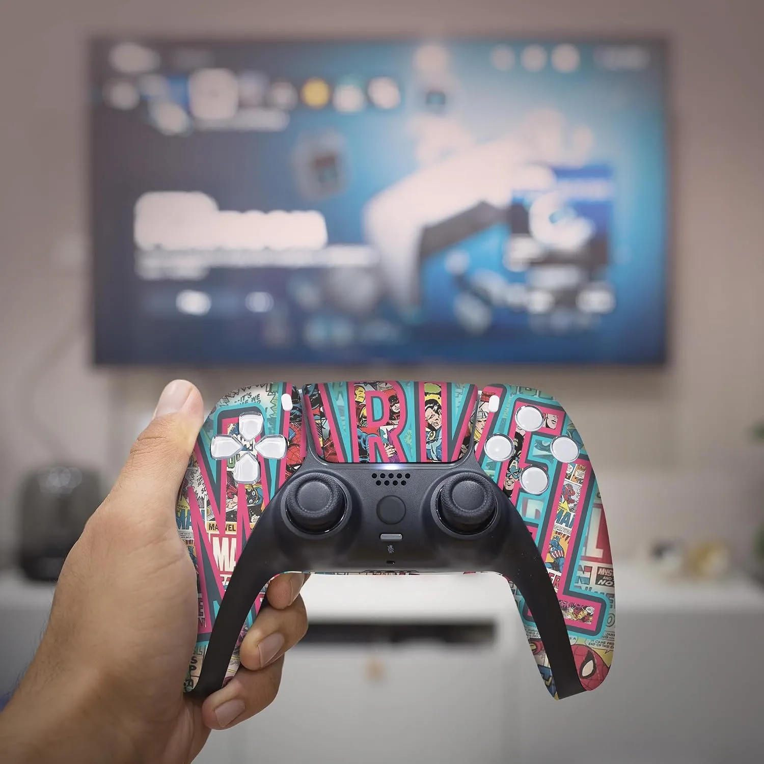 Marrvel Custom PS-5 Controller Wireless compatible with Play-Station 5 Console by BCB Controllers | Proudly Customized in USA with Permanent HYDRODIP Printing(NOT JUST A SKIN)(MODDED)