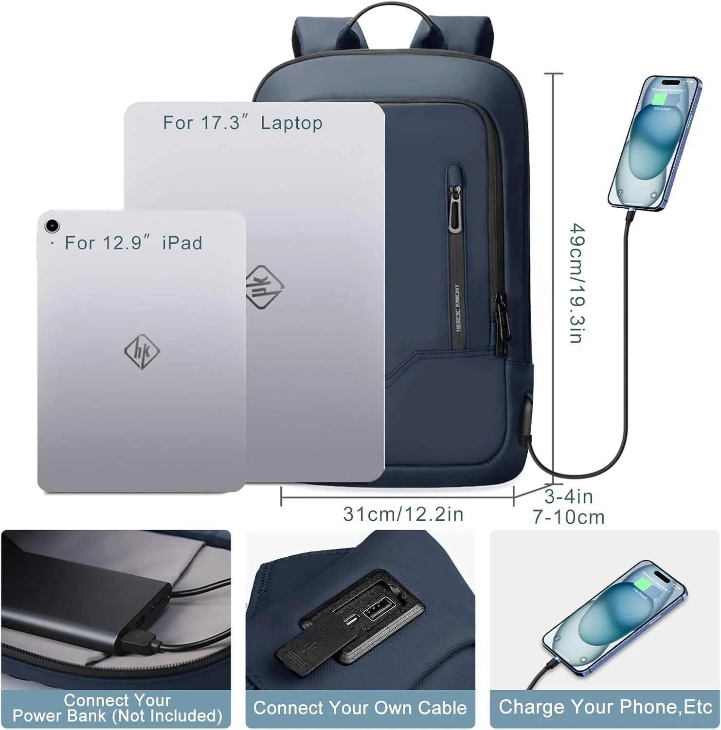 hk Backpack for Men, Business Slim Computer Bag for 17.3 Inch Laptop