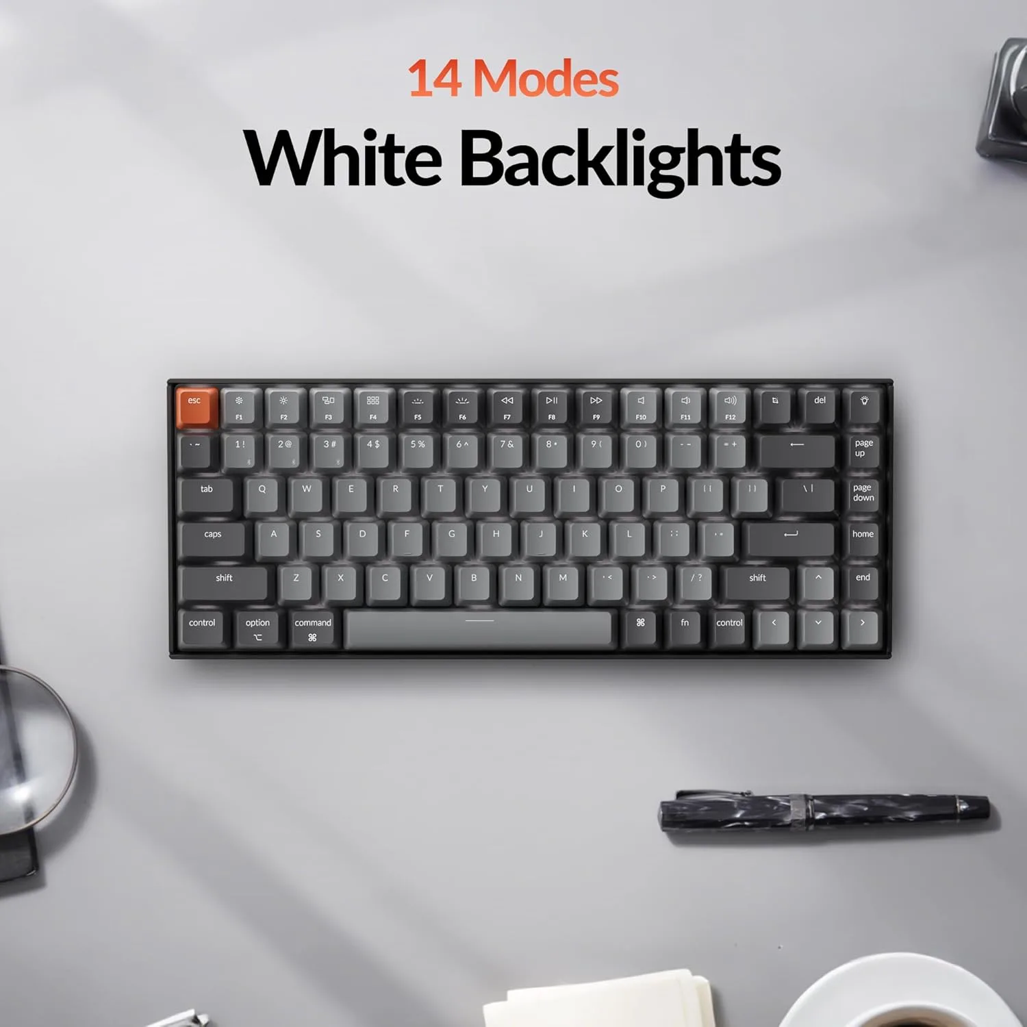 Keychron K2 75% Layout Bluetooth Wireless Mechanical Gaming Keyboard Silent K Pro Red Switch/White LED Backlit/USB C/Anti Ghosting/N-Key Rollover, 84 Keys, for Mac Windows