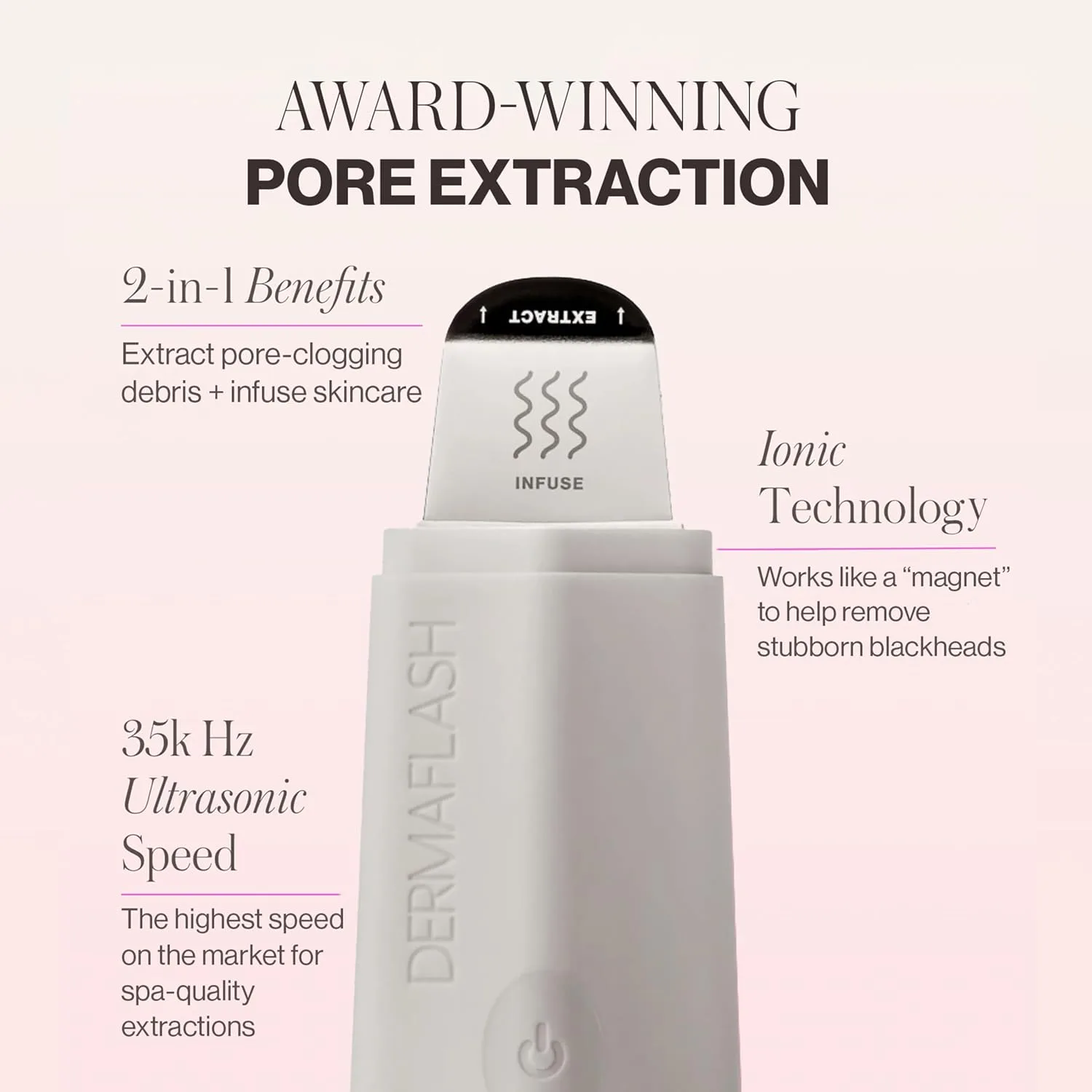 DERMAFLASH DERMAPORE+ Skin Care Device, Ultrasonic 2-in-1 Pore Extractor and Skincare Infuser, Stone