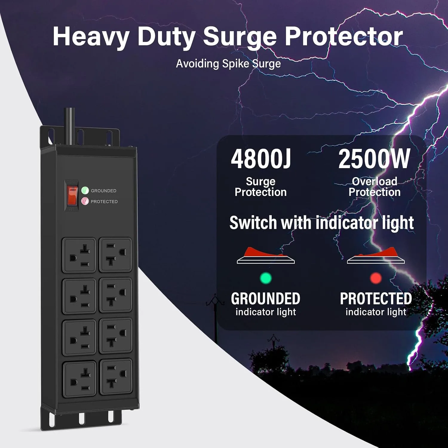 CCCEI 12 Gauge Heavy Duty Power Strip, 8 Ports, Black, 6FT.