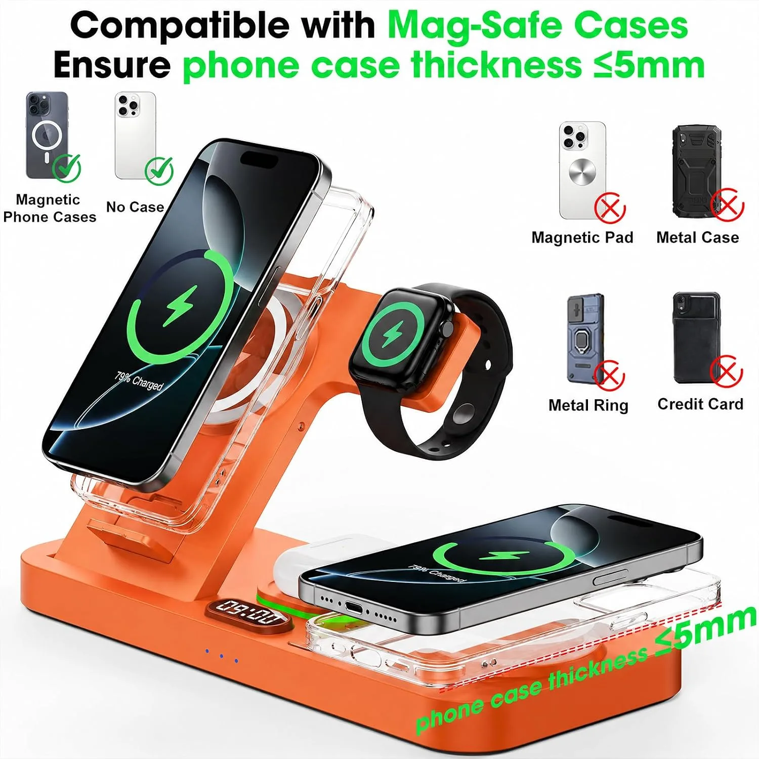 Dual Phone Foldable Wireless Charging Station for Apple, Couple&Family Use