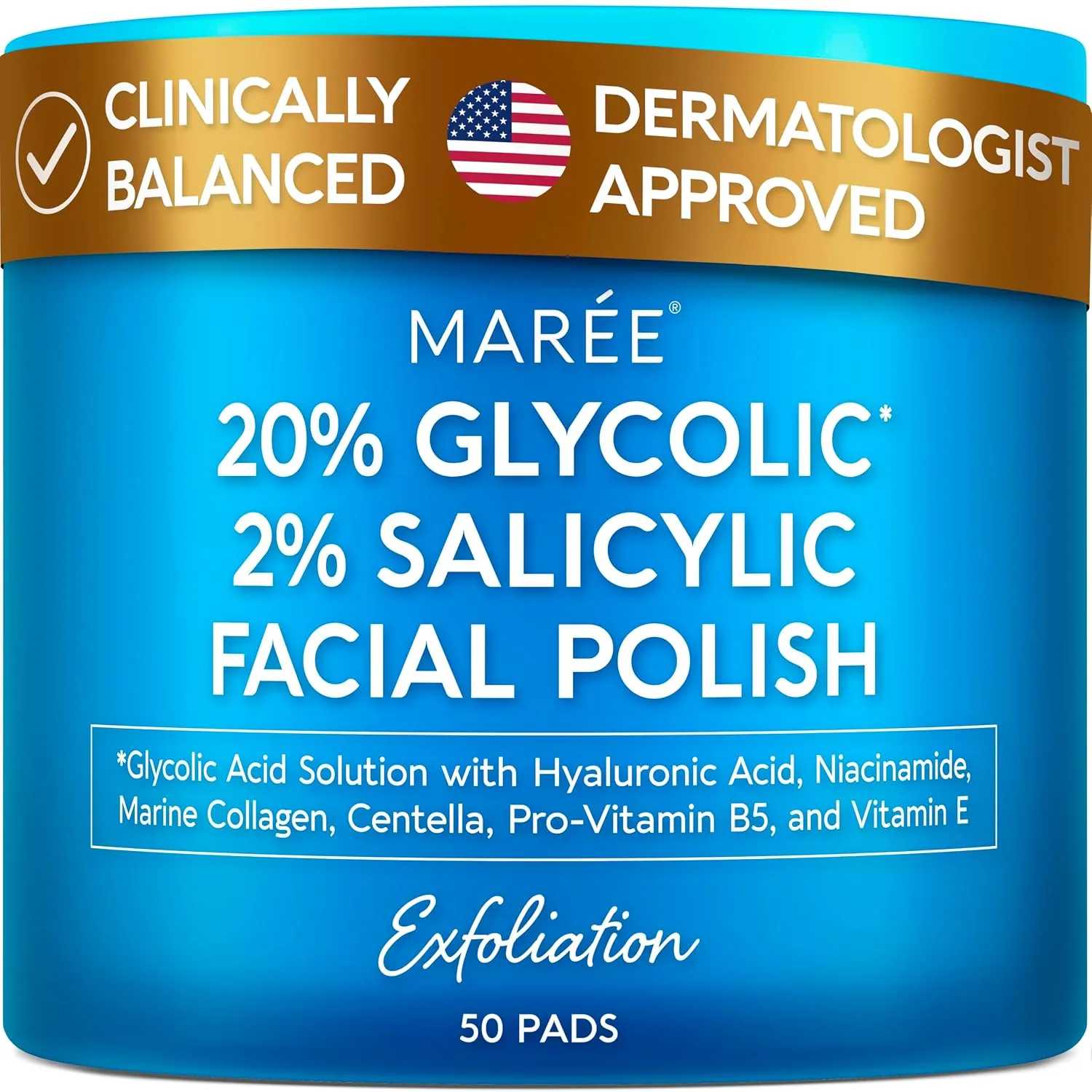 MAREE Glycolic Acid Pads with Salicylic Acid - Exfoliating Pads 50 Ct