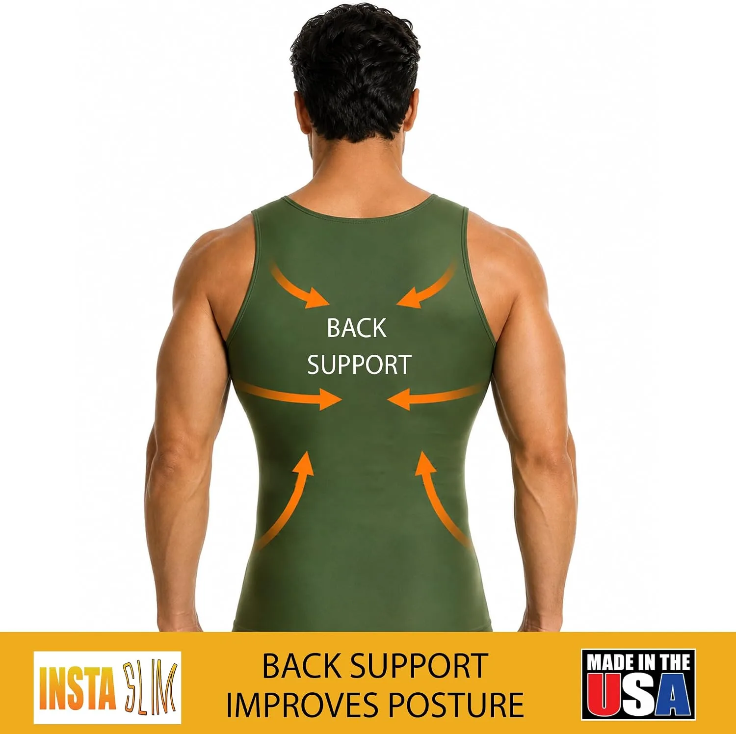 Insta Slim - Made in USA 3 Pack Compression Muscle Tank Body Shapers for Men. Back Support, Slimming Shapewear Undershirt